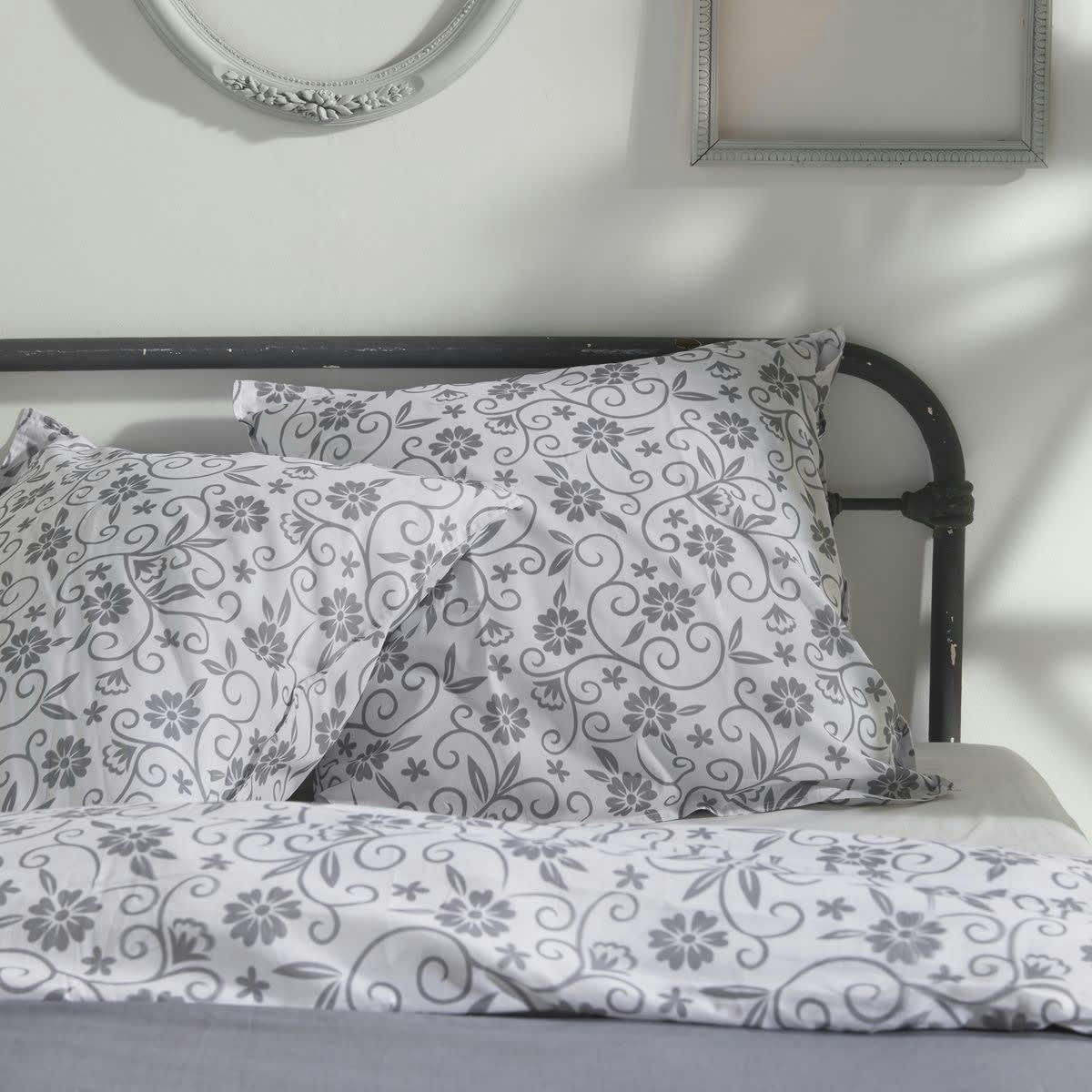 CHARME CAPUCINE - Parure de lit imprimé en coton gris clair 240x220