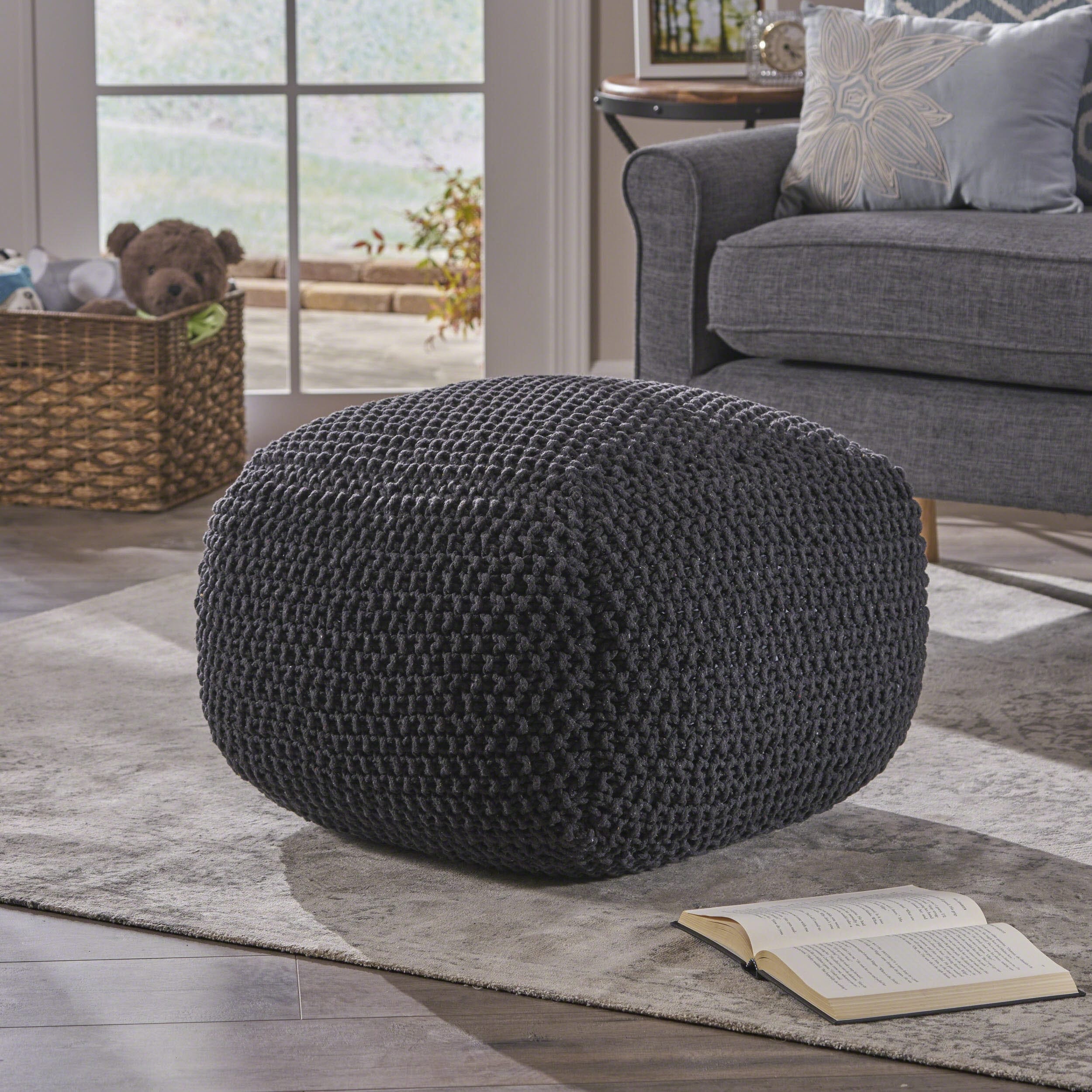 Hollis Knitted Cotton Square Pouf by Christopher Knight Home