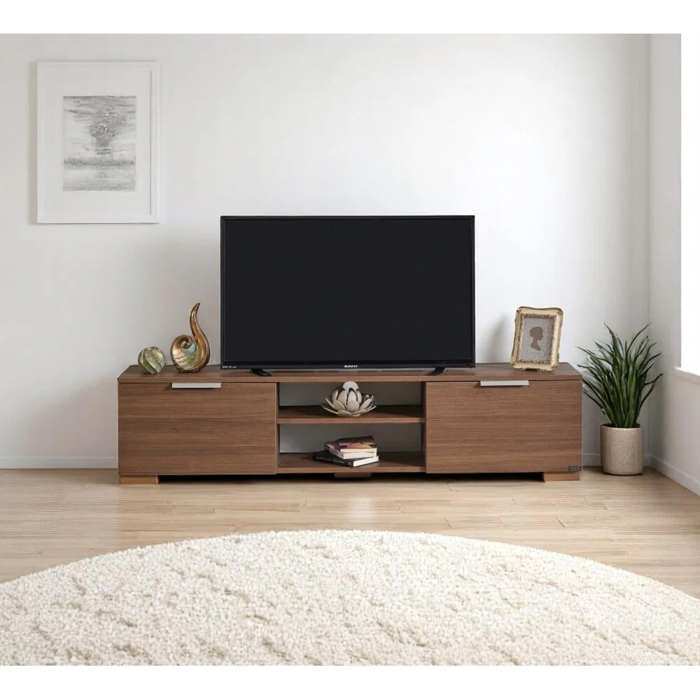 Aspen Modern TV Stand with 2 Doors Storage Cabinets 2 Shelves, Wood Finish, Living Room Entertainment Center