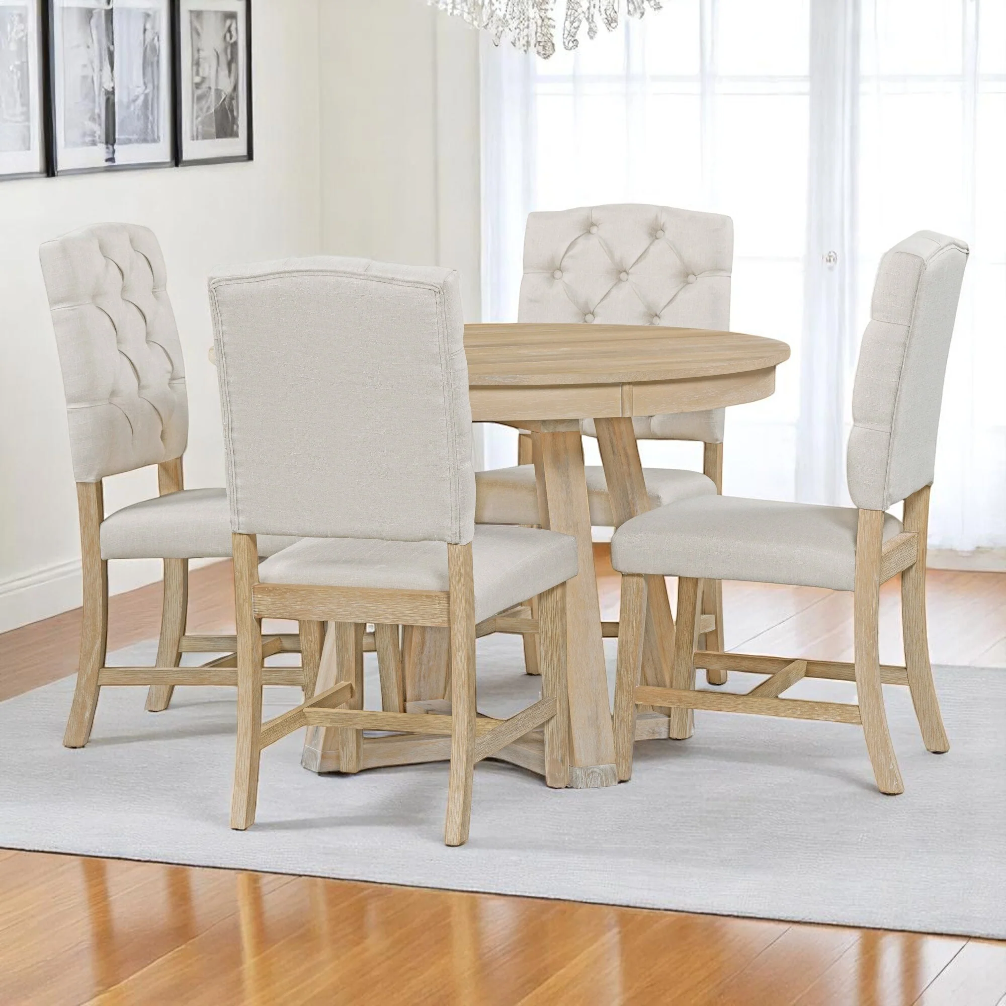 5-Piece Dining Table Set with 4 Upholstered Chairs, 16 Leaf Dining Table, Solid Wood & MDF, for Small Spaces and Dining Rooms
