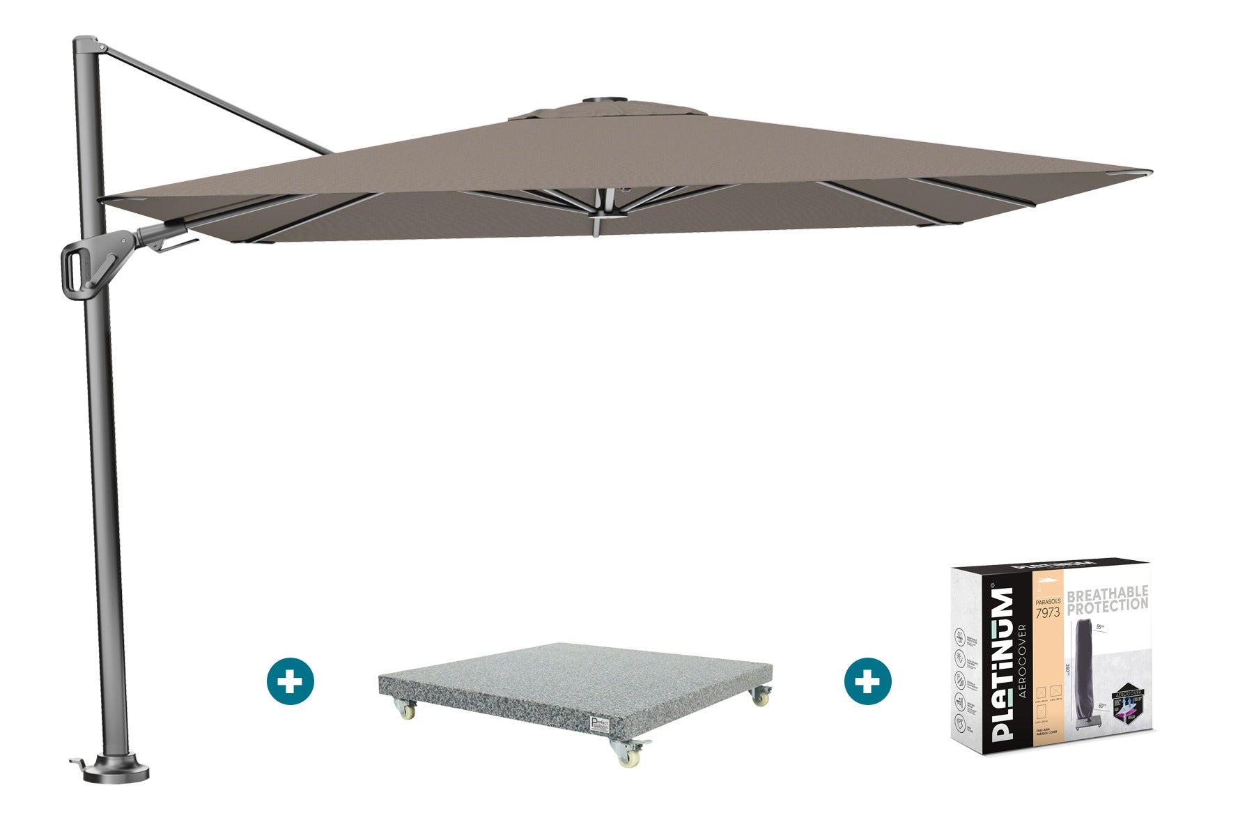 Platinum Nexus T2 zweefparasol 3x3 m. - met voet en hoes