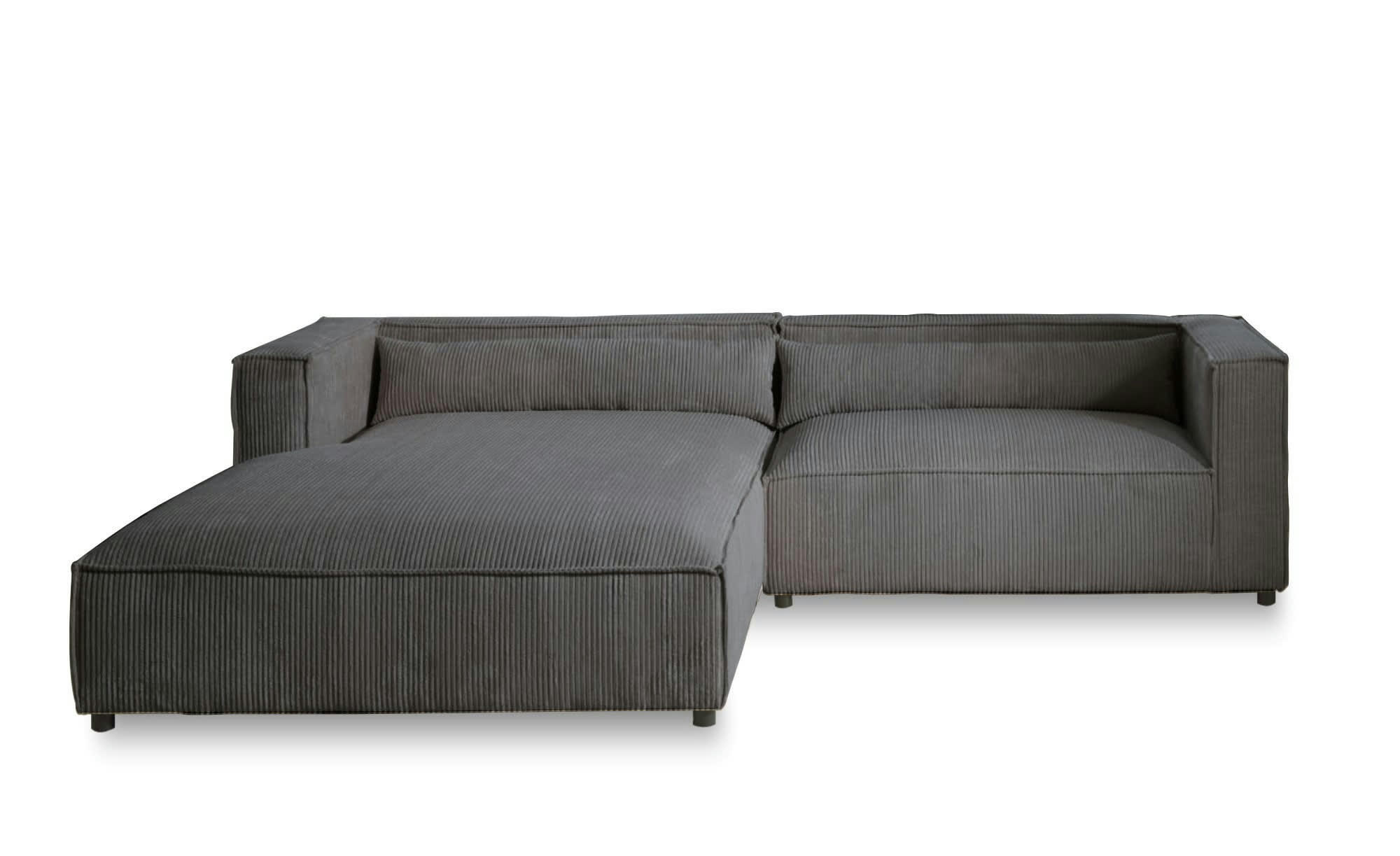 ELA - Canapé d'angle gauche 4 places en velours côtelé gris foncé