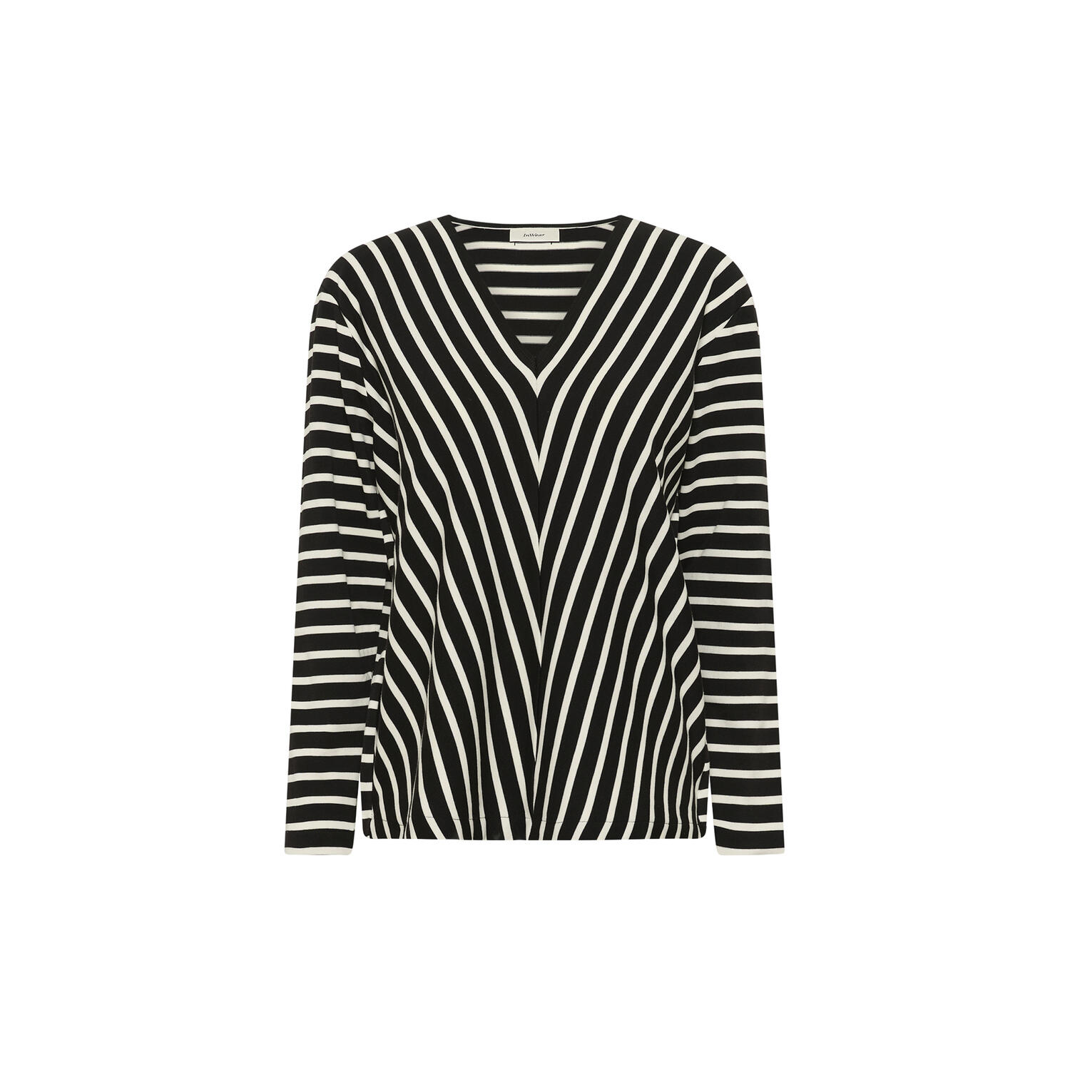 DellaIW V-Neck T-Shirt, black / whisper white stripe
