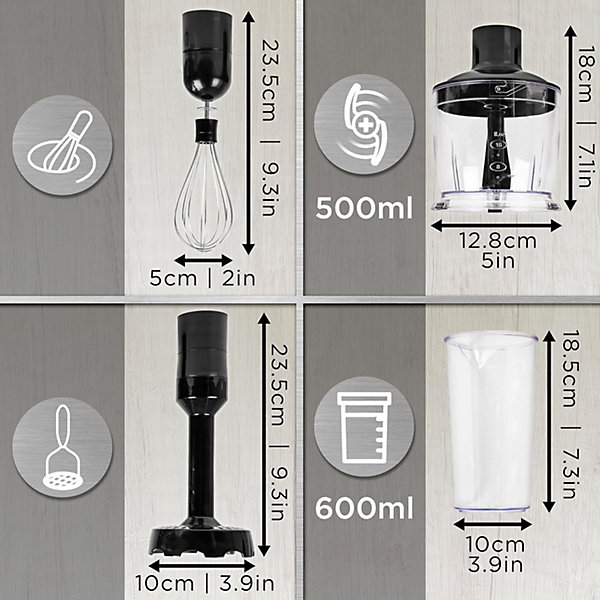HBA35 Kit accessoires pour mixeur plongeant HB35B HB35C Fouet hachoir presse purée Découpe rapide Soupe Smoothie Purée Duronic