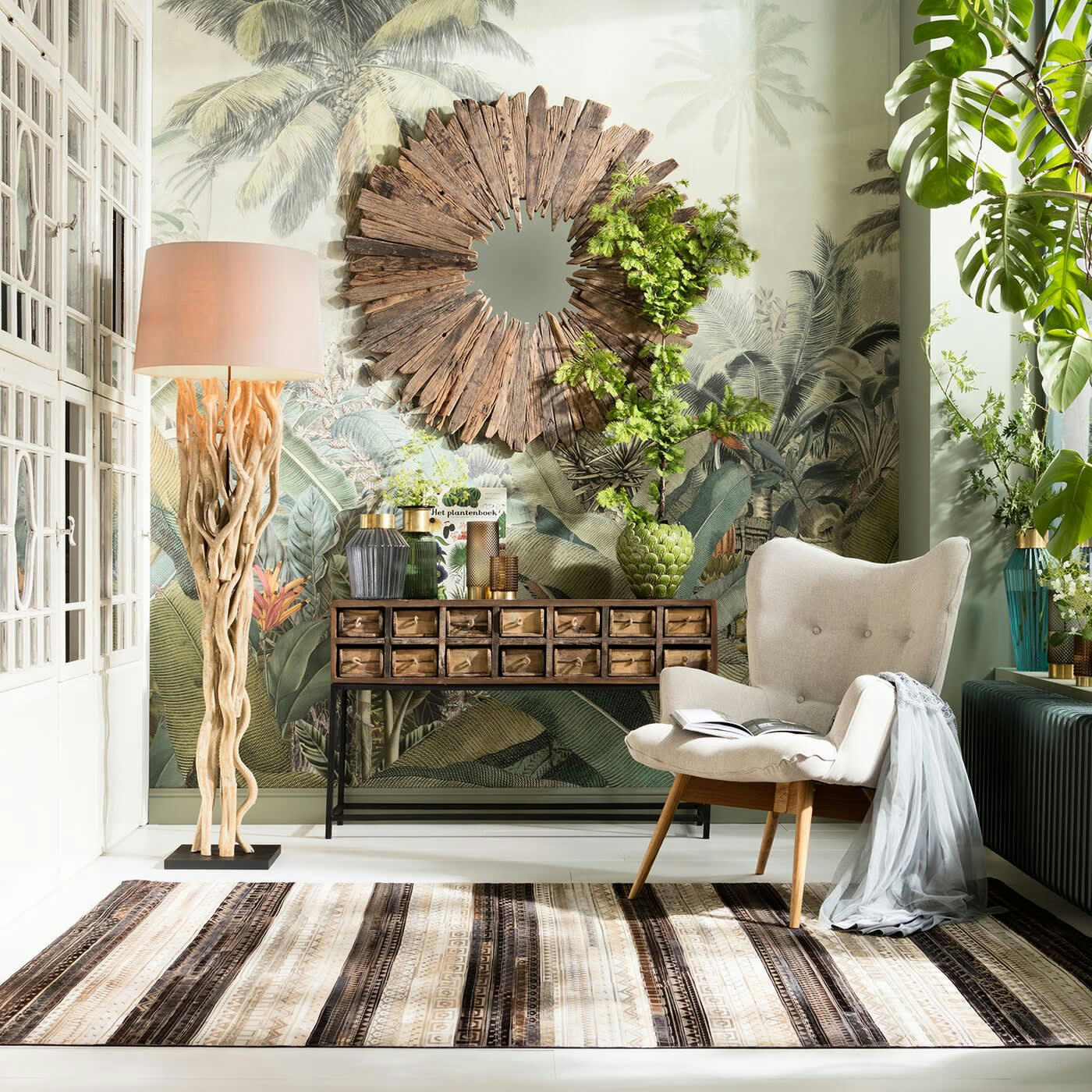 BASTIDON - Console 14 tiroirs en bois recyclé et acier