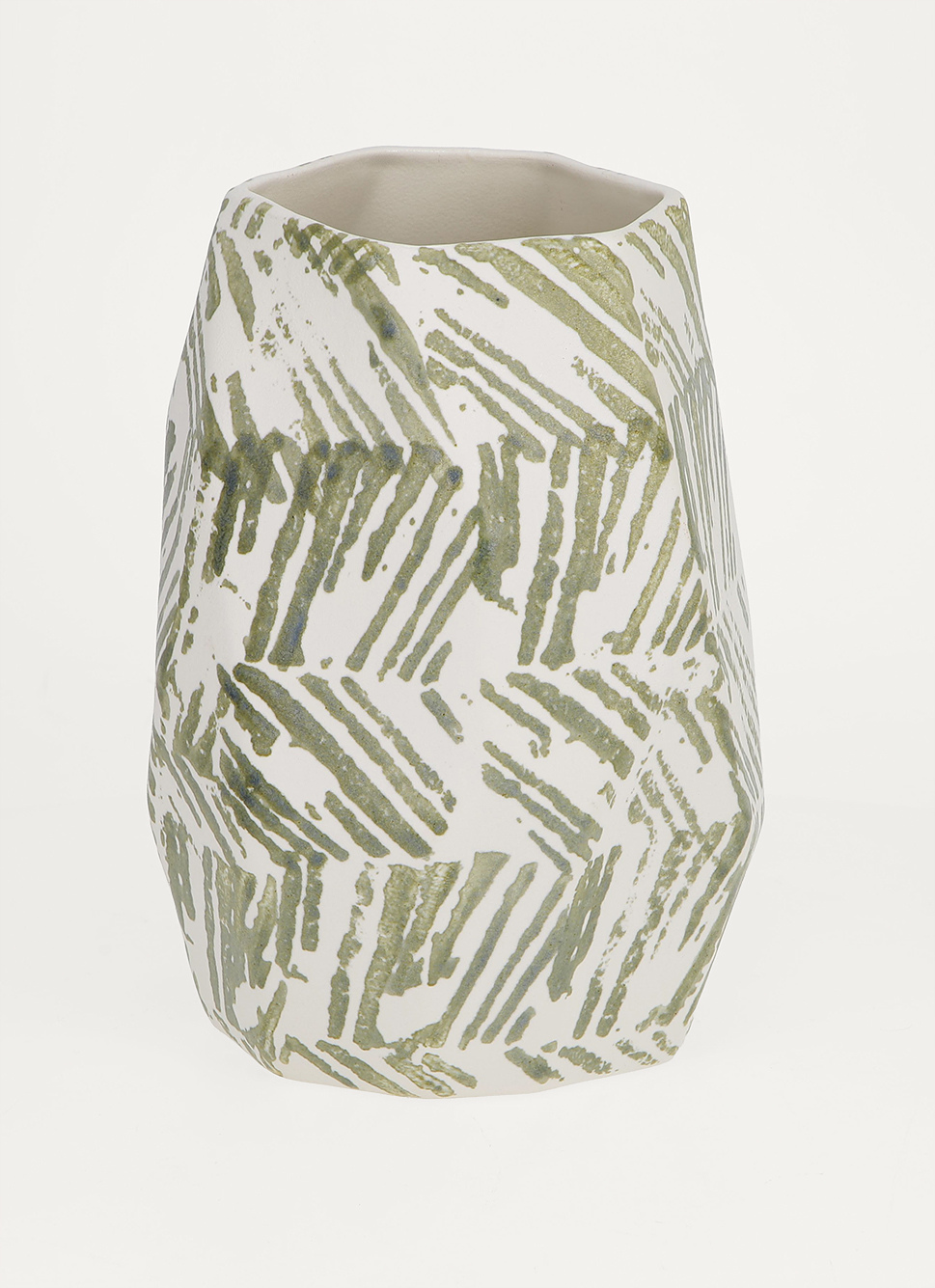 VASE MULTIPLES FACETTES EN FAIENCE BLANC/VERT