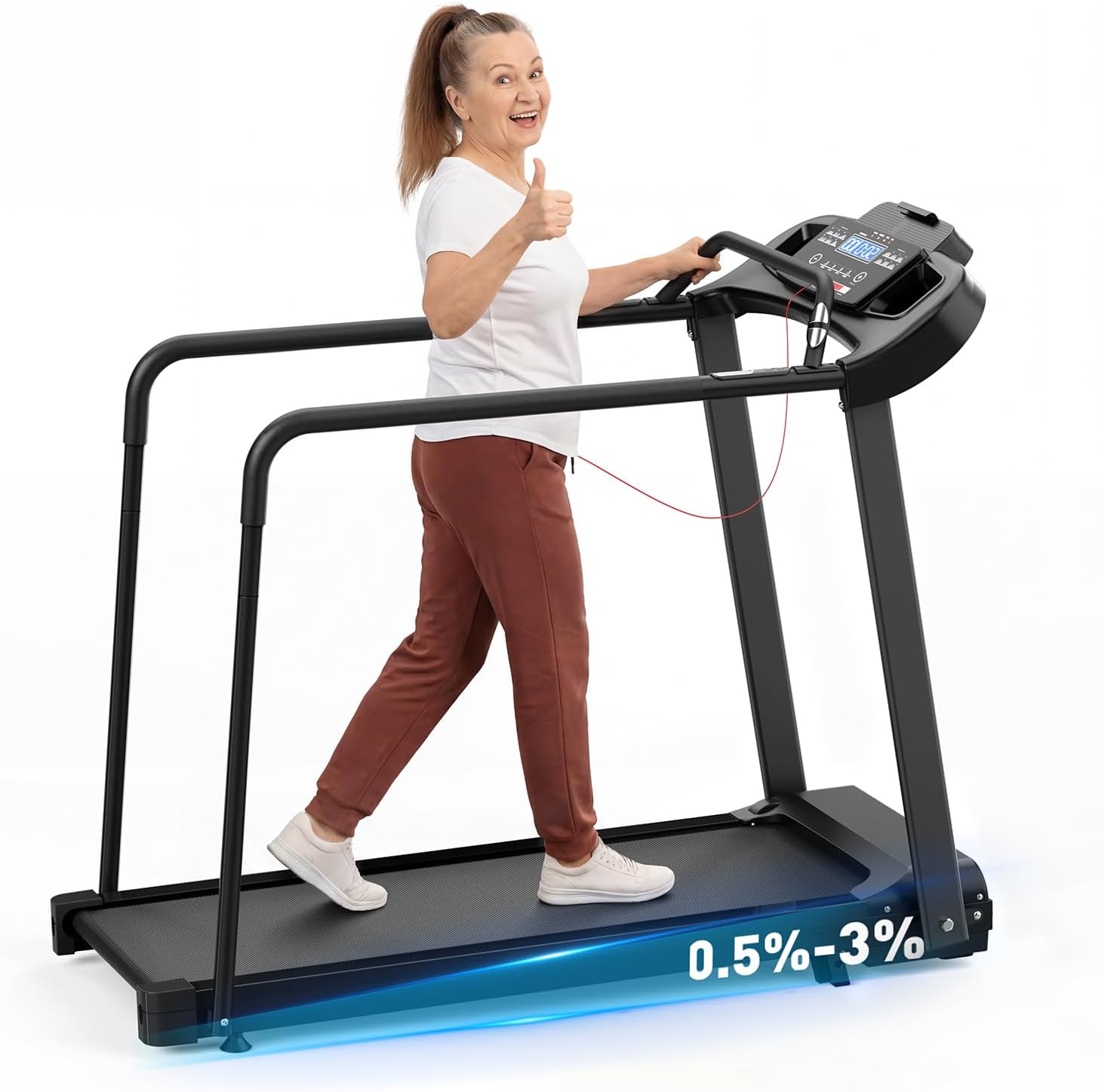 Treadmill for Senior at Home, Walking Jogging Running Pad Treadmill for Elderly, with Long Handrails, Heart Rate Monitor, Wide Running Belt, 2.5 HP, 300 LBS Capacity, PAD Stand & Cup Holder