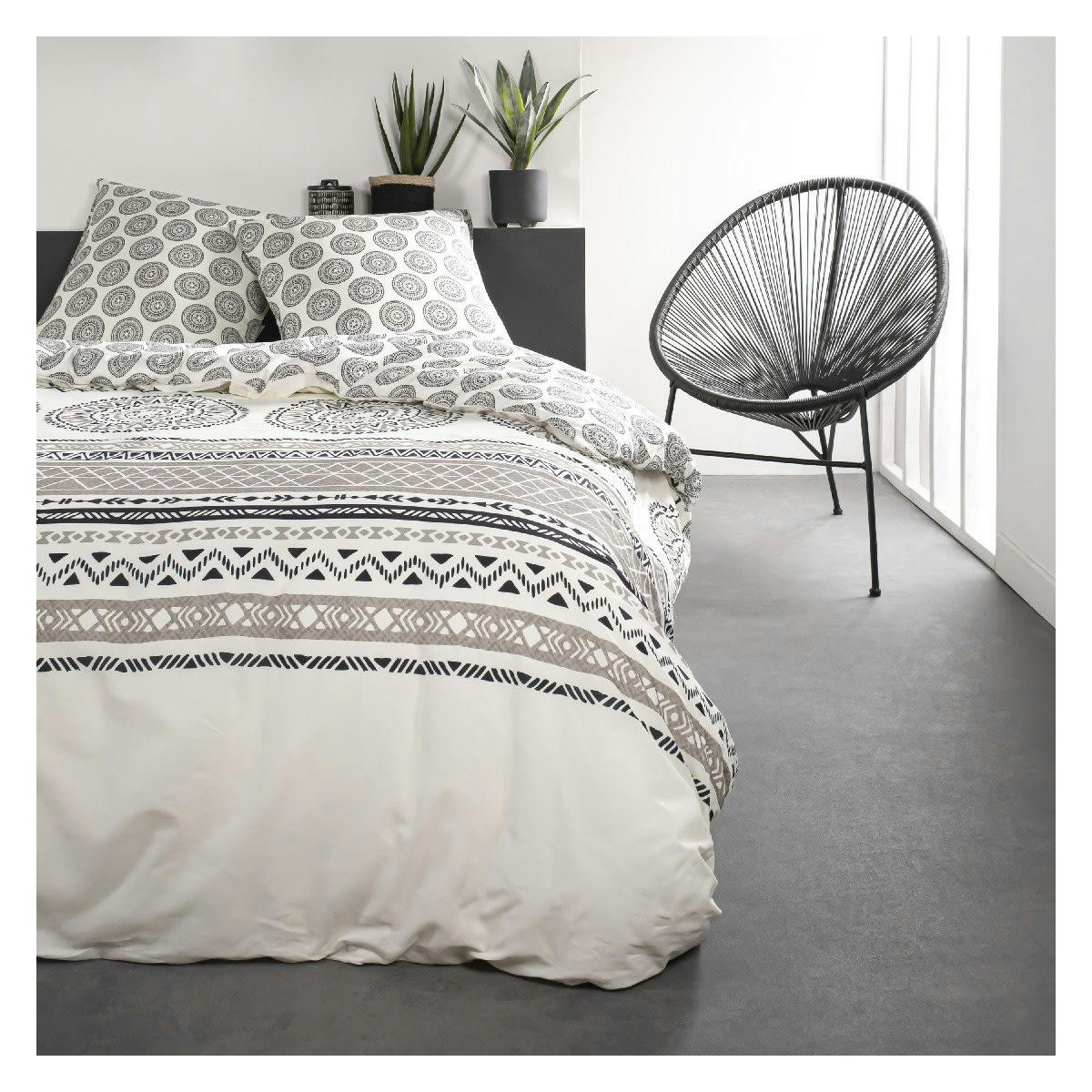 SUNSHINE - Parure de lit 2 personnes imprimé en Coton Blanc 220x240 cm