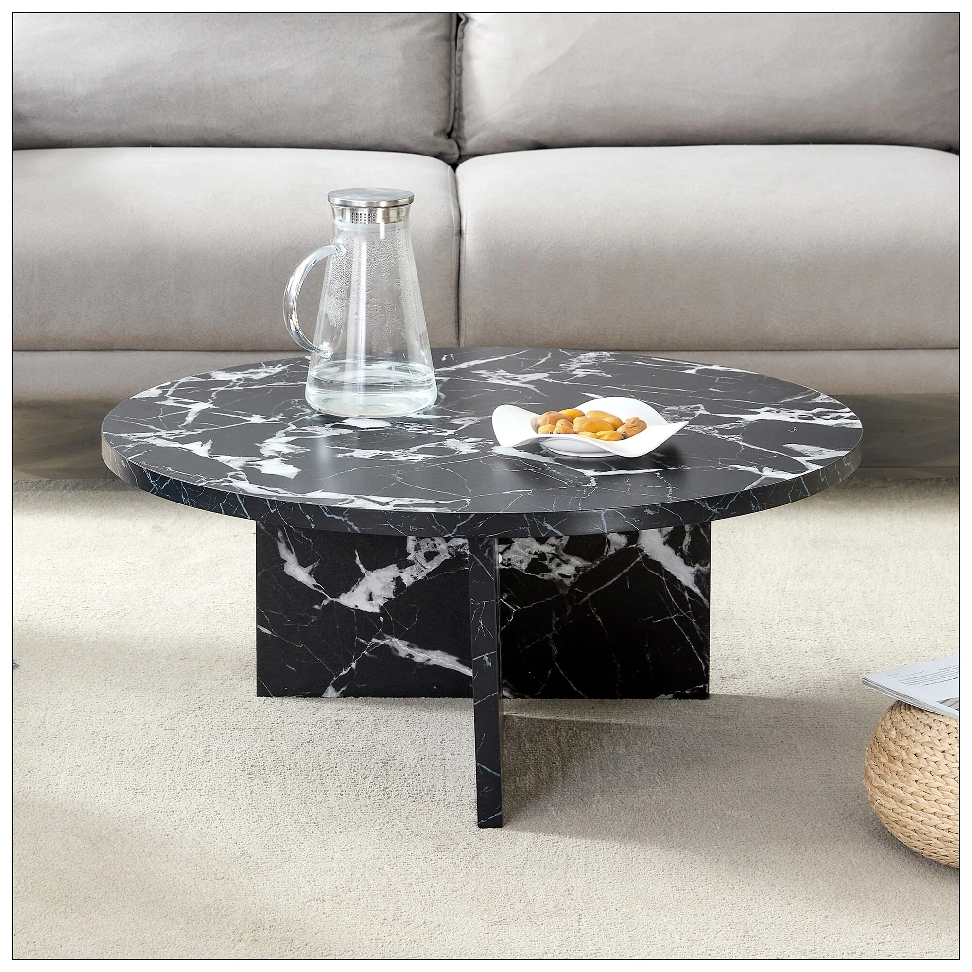 Versatile MDF Black Round Coffee Table for Various Interior Styles