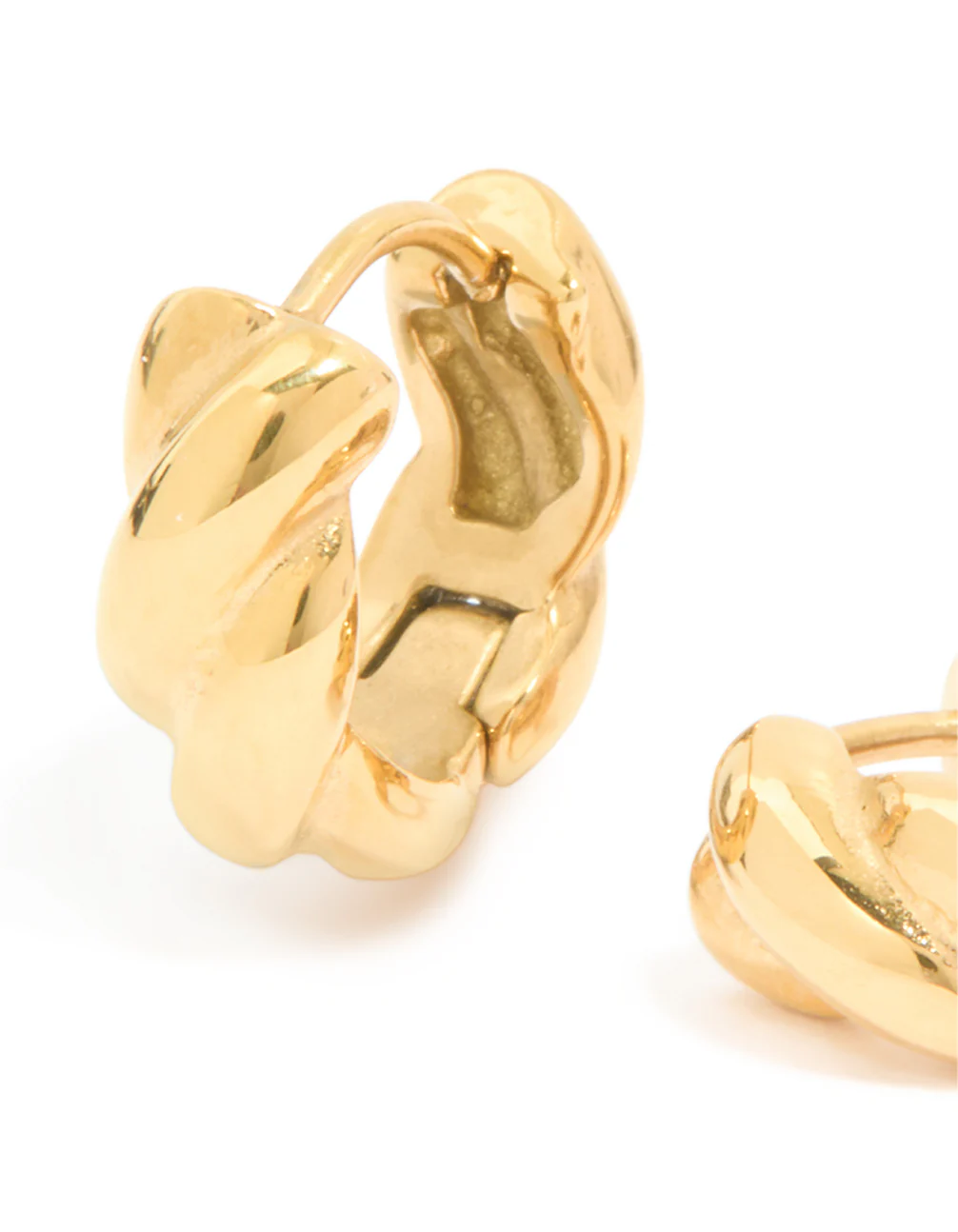 Waterproof Gold Plated Stainless Steel Plaited Detail Huggie Earrings
