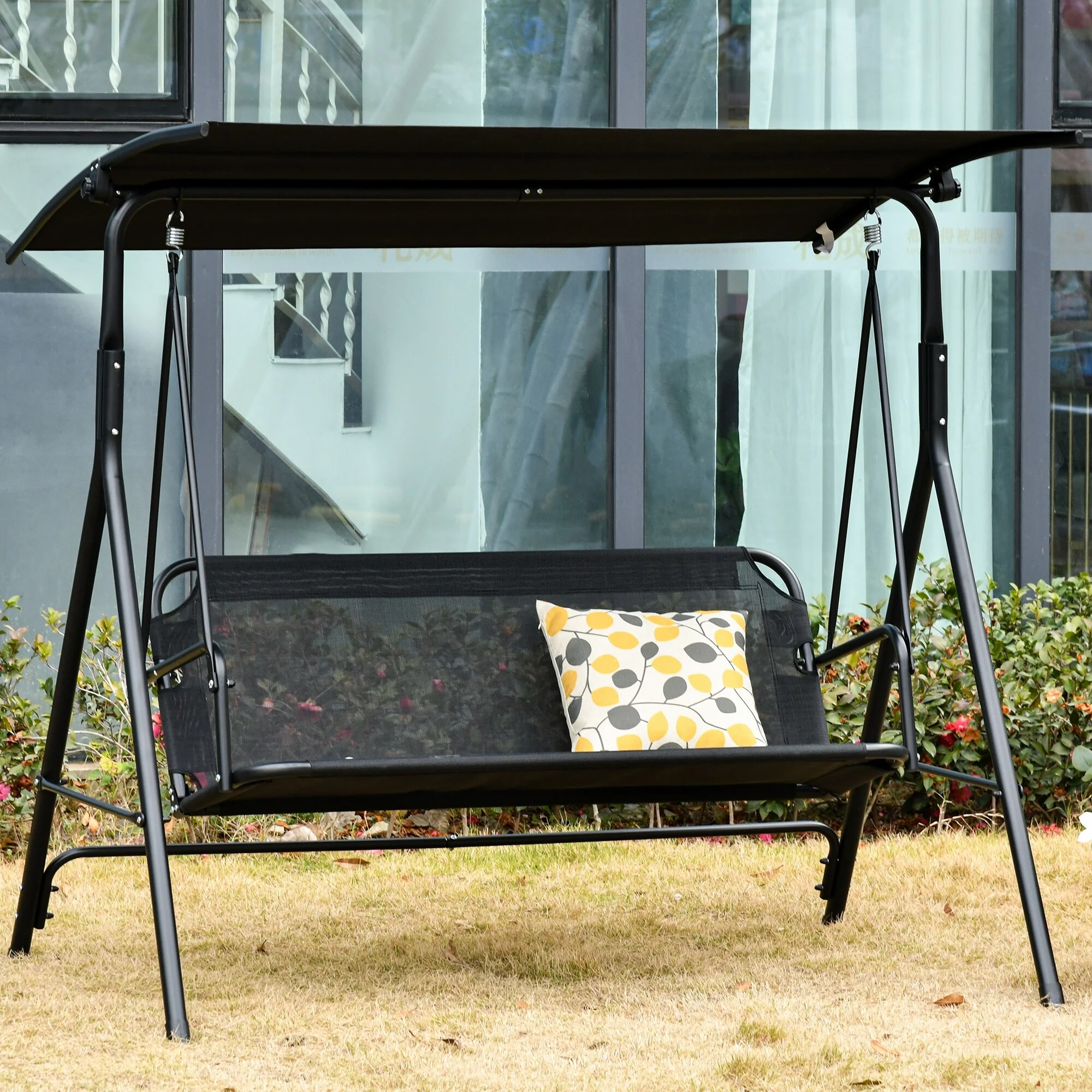 Steel 2-Seat Patio Swing with Canopy & Mesh