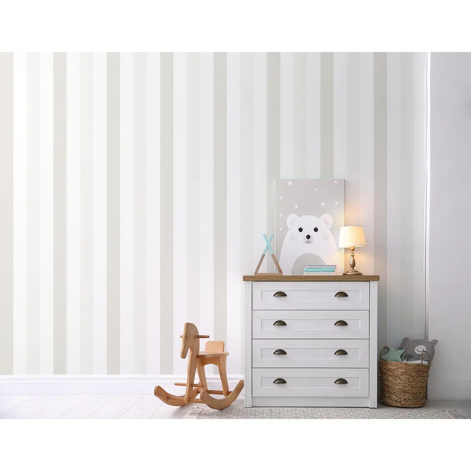 Sanders & Sanders behang strepen beige en wit - 53 cm x 10 m