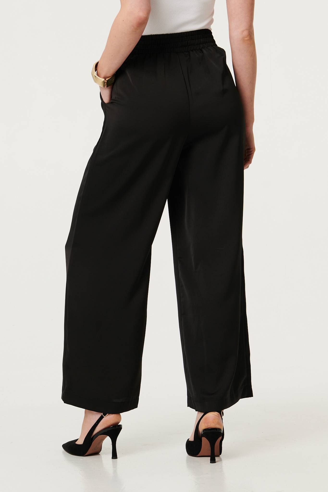 Izabel London High Waist Wide Leg Pleat Front Trousers