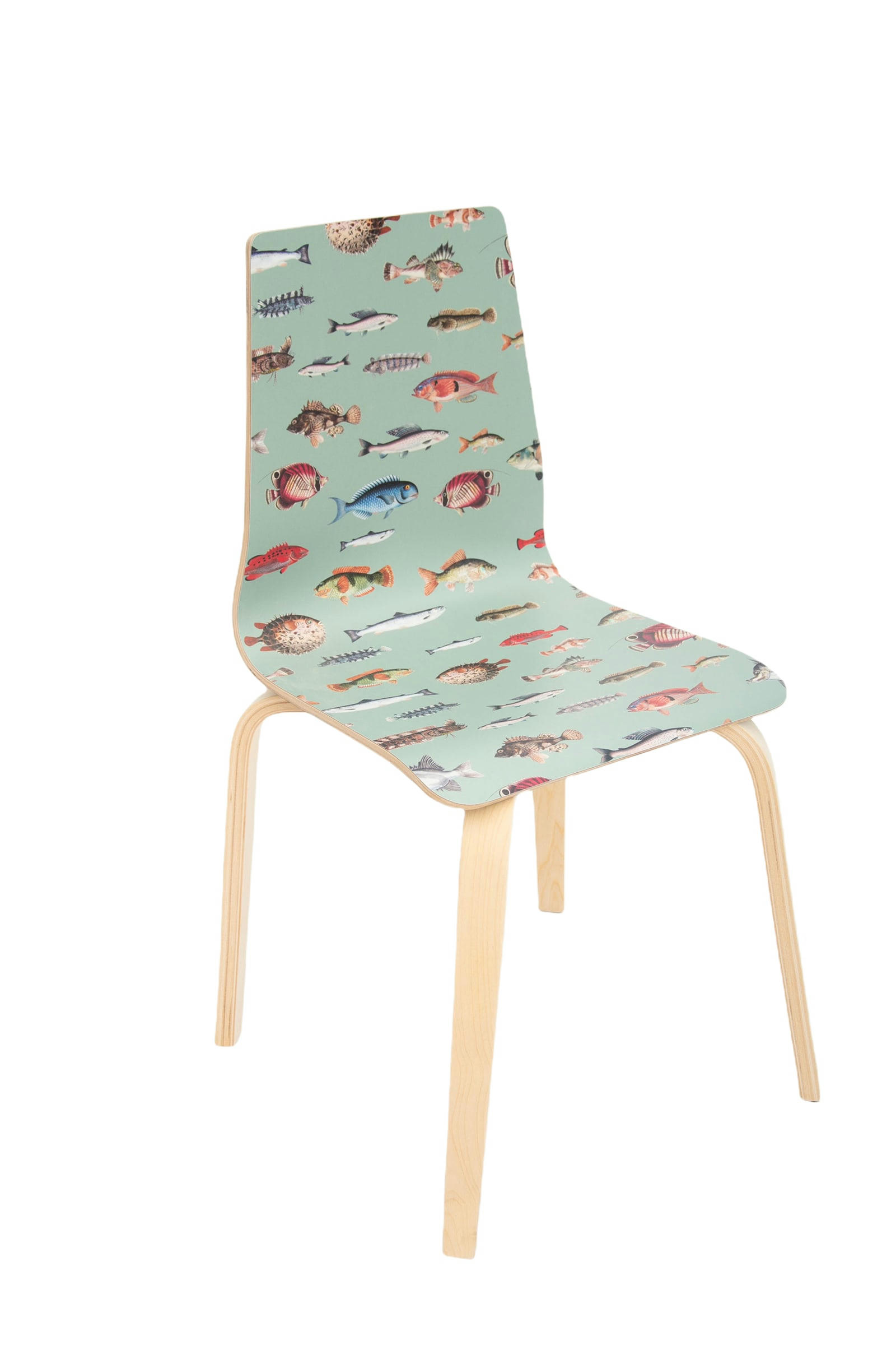 PAULETTE - Chaise en bois de bouleau avec imprimé à poissons