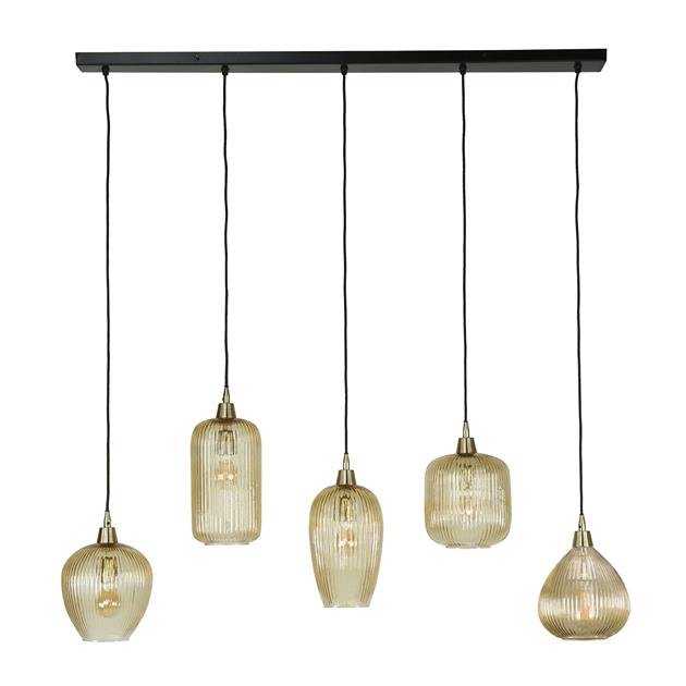 Giga Meubel Hanglamp Stripe Glass Mix - Amber - 5-Lichts - 120x20x150cm
