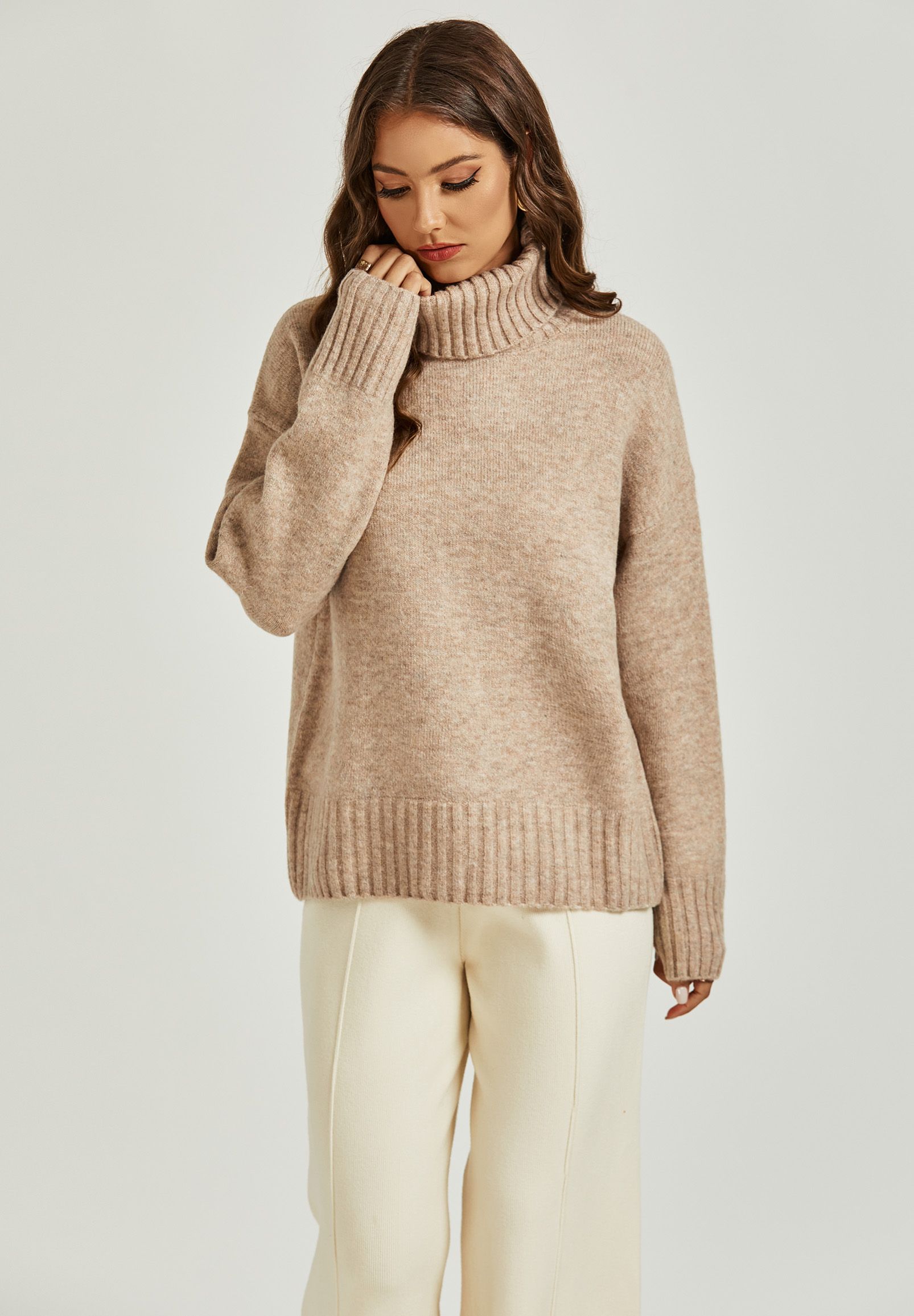 FS Collection Jumper Top With High Neck In Camel