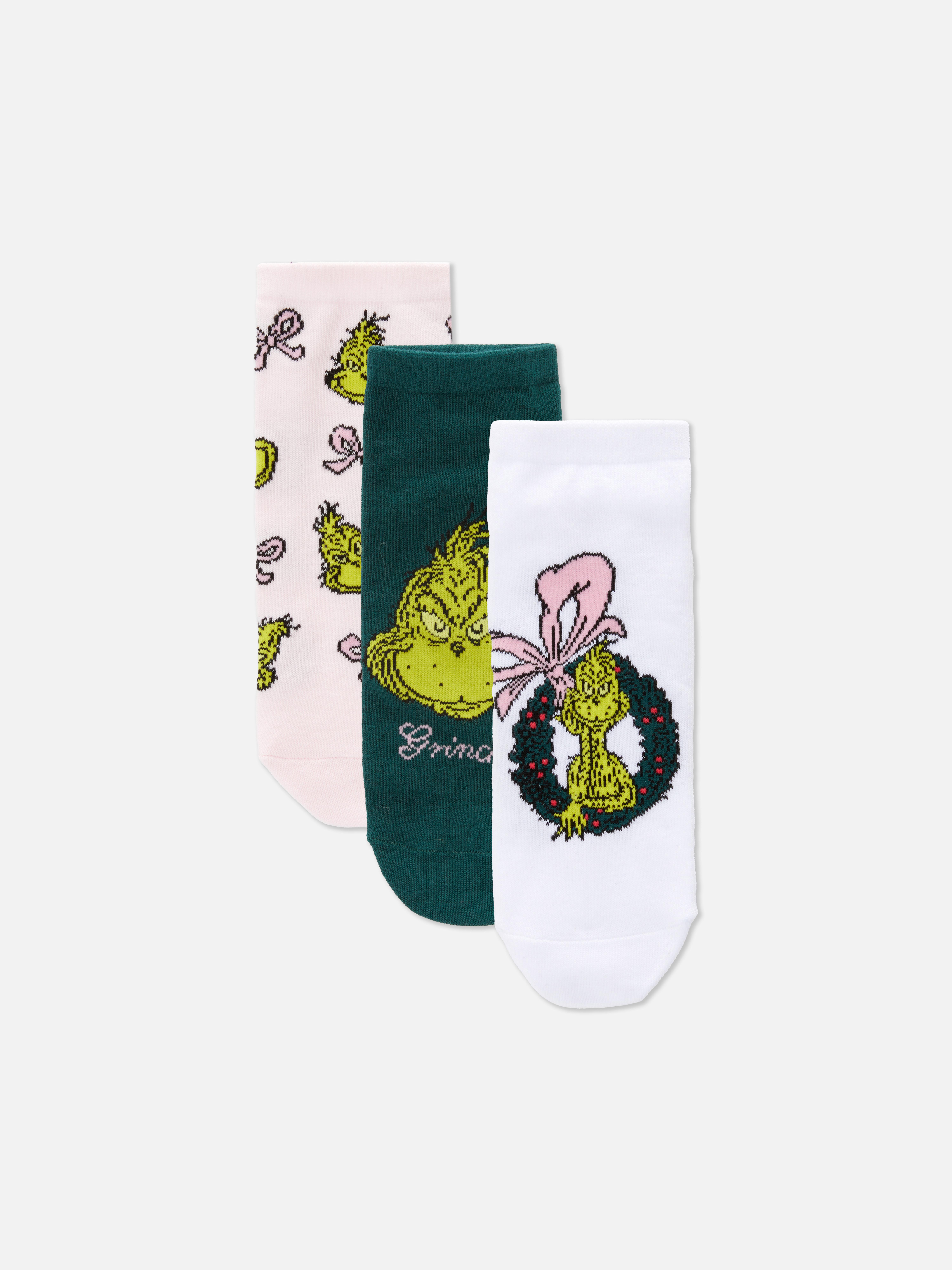 3pk The Grinch Christmas Sneaker Socks