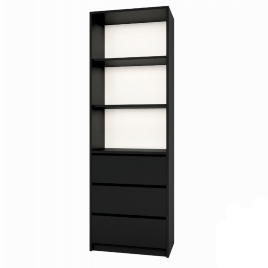 Regał z 3 szufladami i półkami na książki nowoczesny design stylowy Czarny