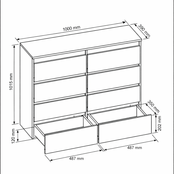 Komoda 8 szuflad 100 cm Czarna
