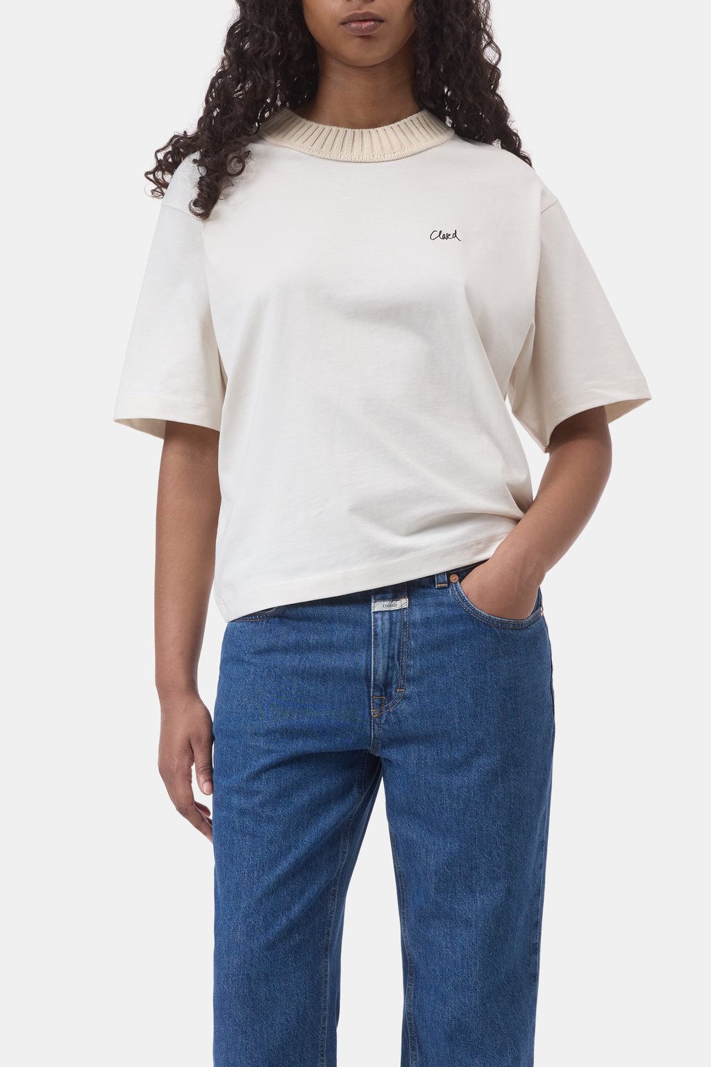 T-Shirt mit Strick-Kragen