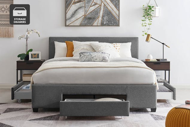 NNEKGE Bed Frame - Venice 3 Drawer Collection (Charcoal)