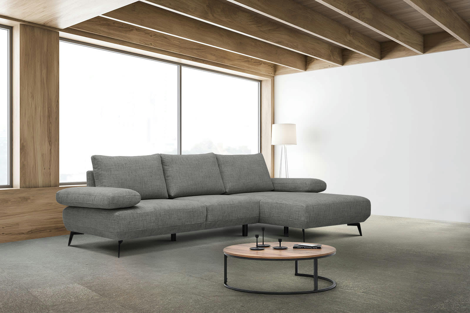 MELLO - Canapé d'angle droit 4 places tissu gris foncé