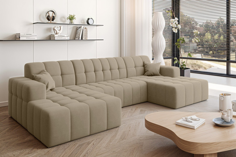 Sofa narożna w kształcie litery U Nimes, tkanina Portland Beżowy