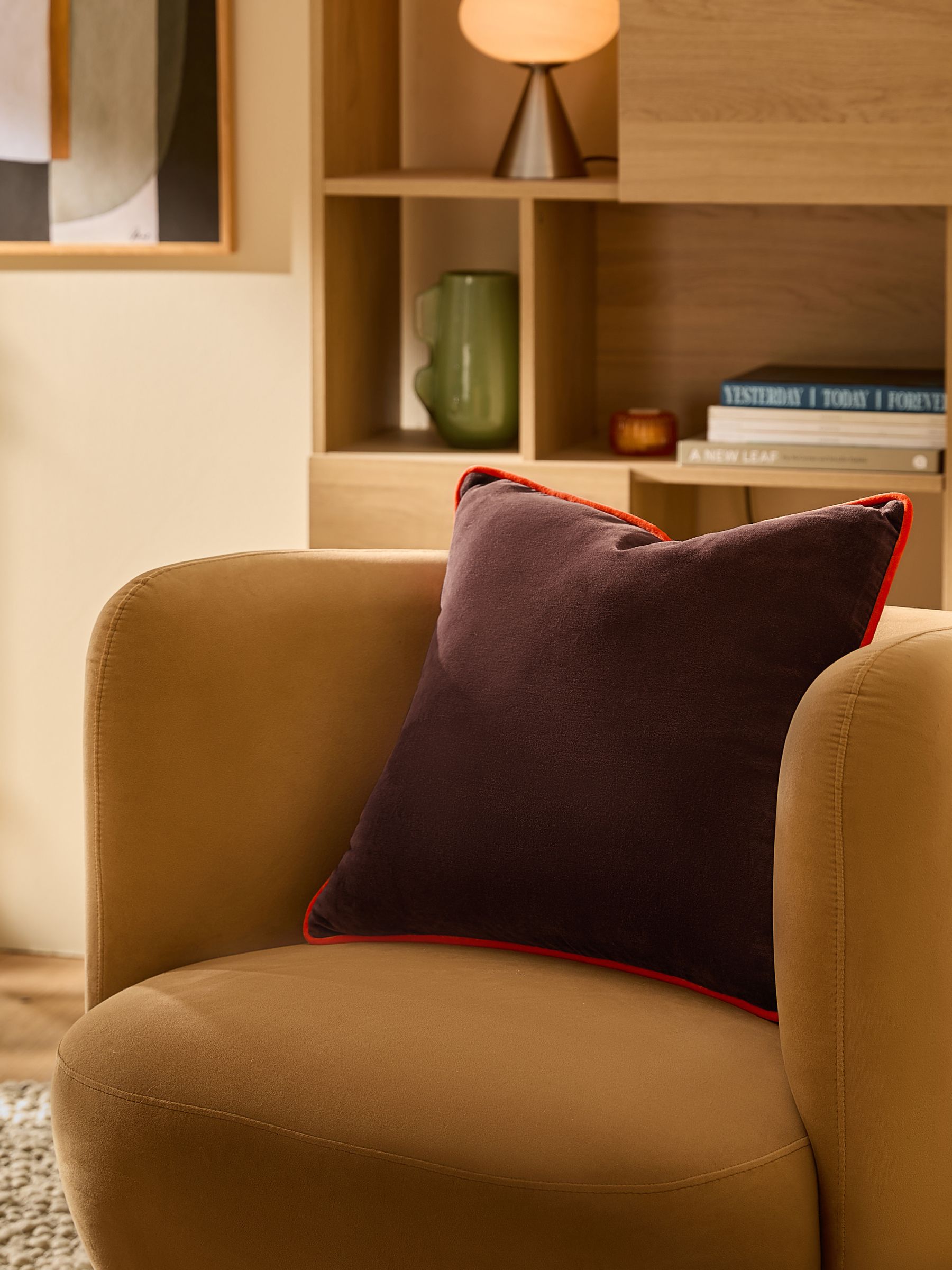 Bailey Cotton Velvet Piped Cushion in Chocolate Brown