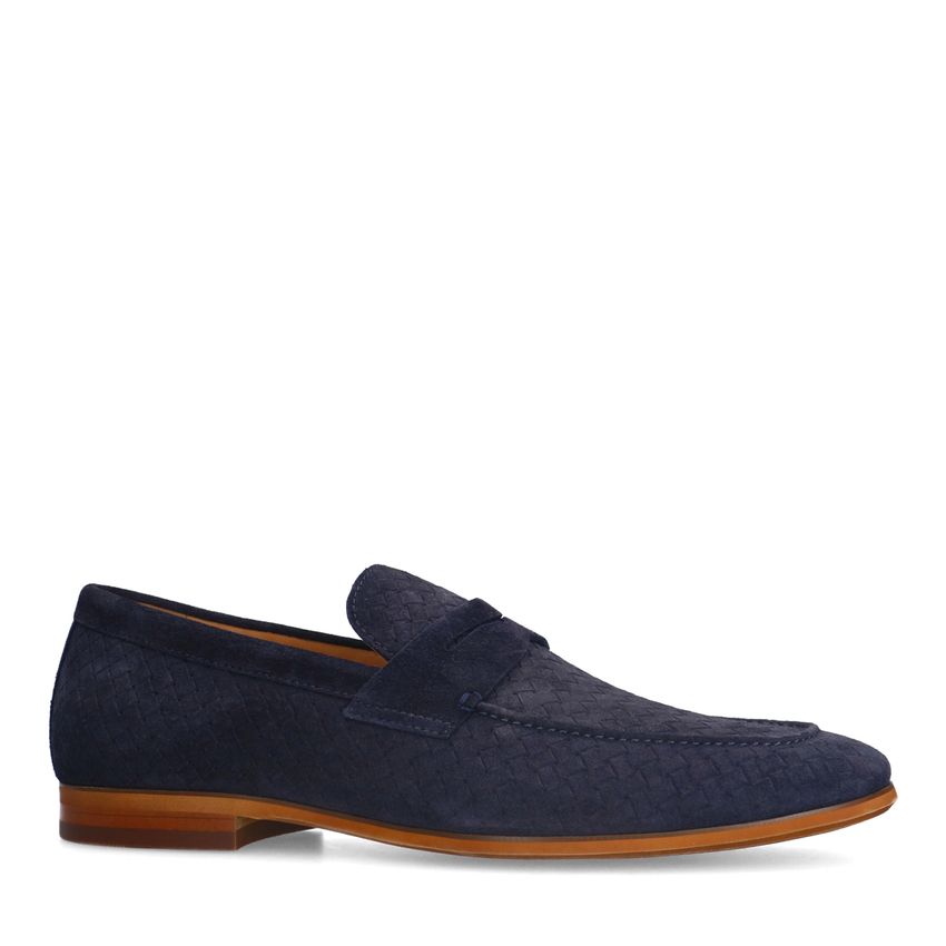 Manfield Donkerblauwe suède loafers
