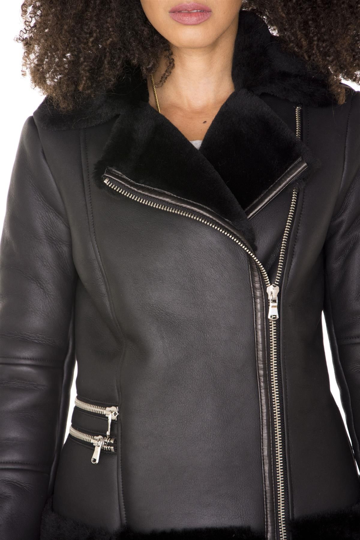Infinity Leather Shearling Sheepskin Aviator Jacket-Patchway