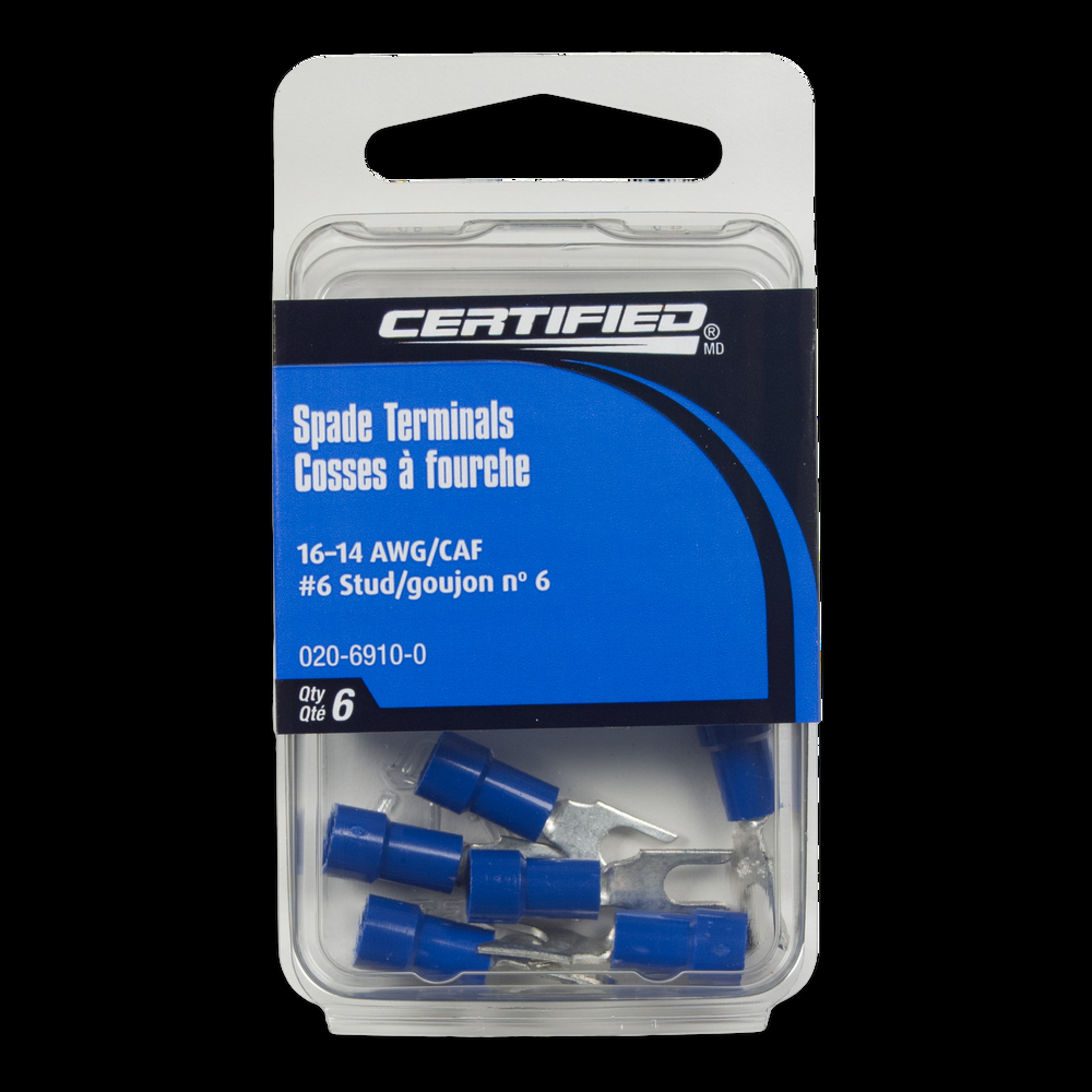 MotoMaster 16-14 AWG Automotive Spade Terminal, #6 Stud, 6-pk