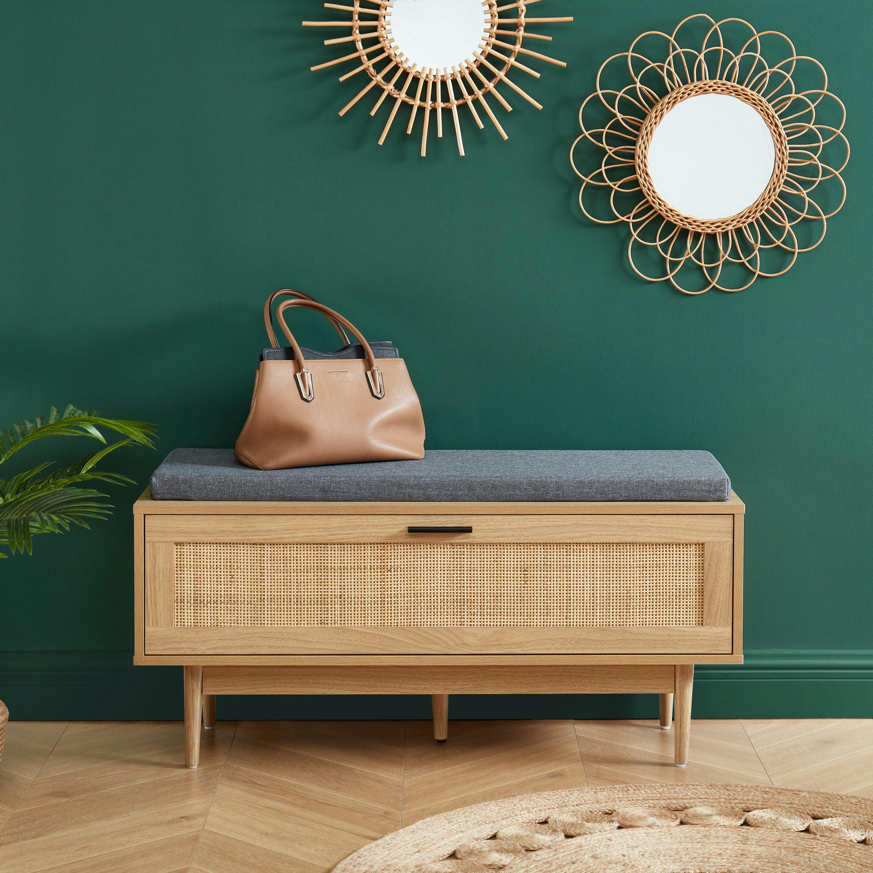 AMANA - Banc à chaussures   cannage rotin  1 porte 100cm