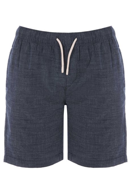 Mens Navy Textured Cotton Drawstring Shorts