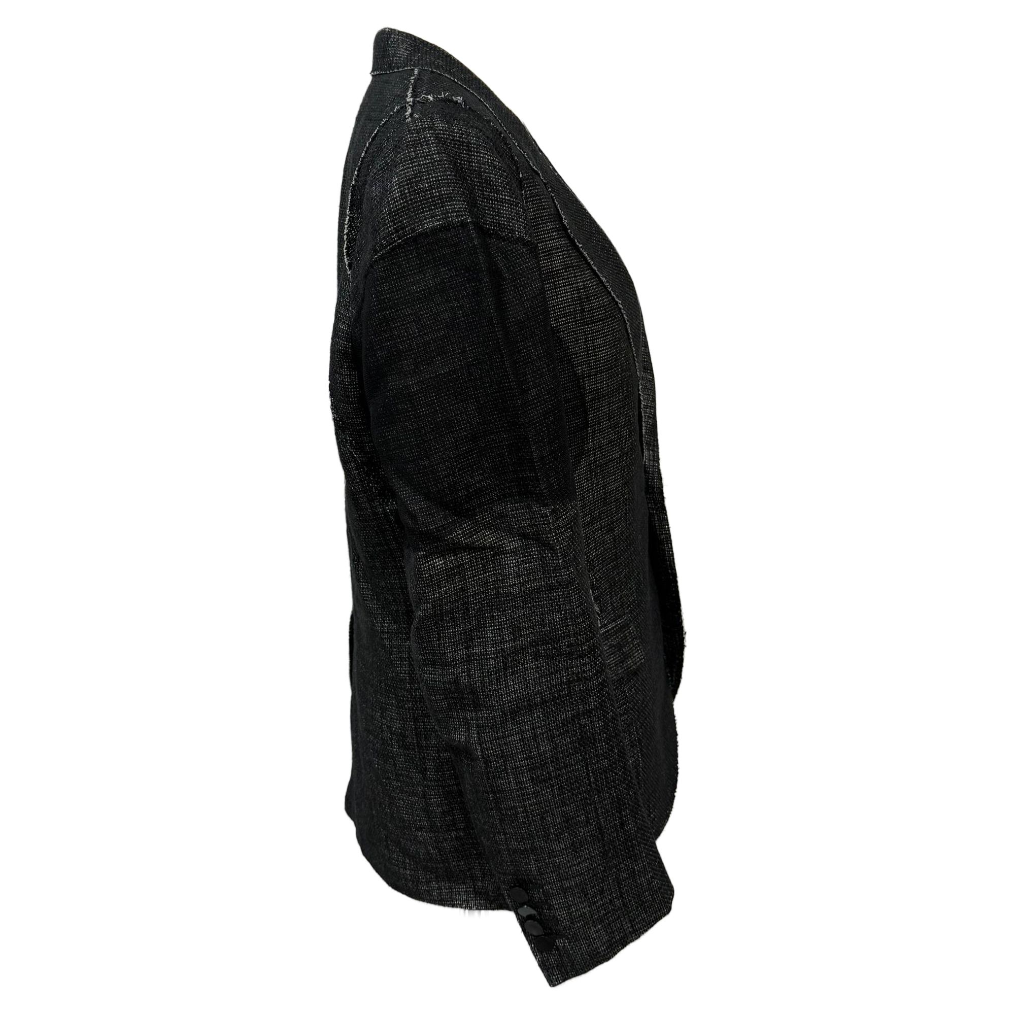 Lanvin Preloved Single-Breasted Woven Accent Blazer in Black Linen