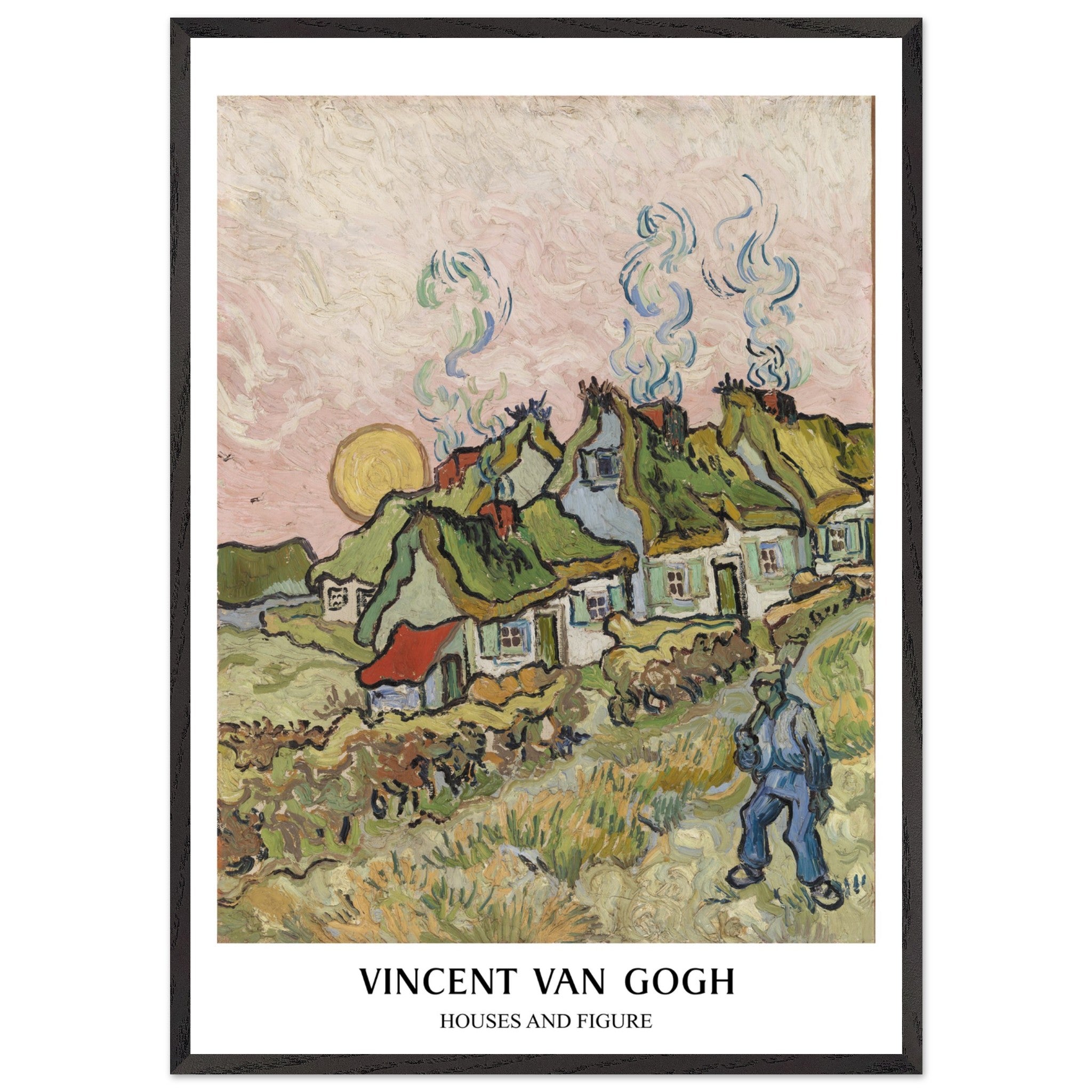 Artfulprints Poster met Lijst Vincent van Gogh - Houses and figures  - 70x100 cm - Groen