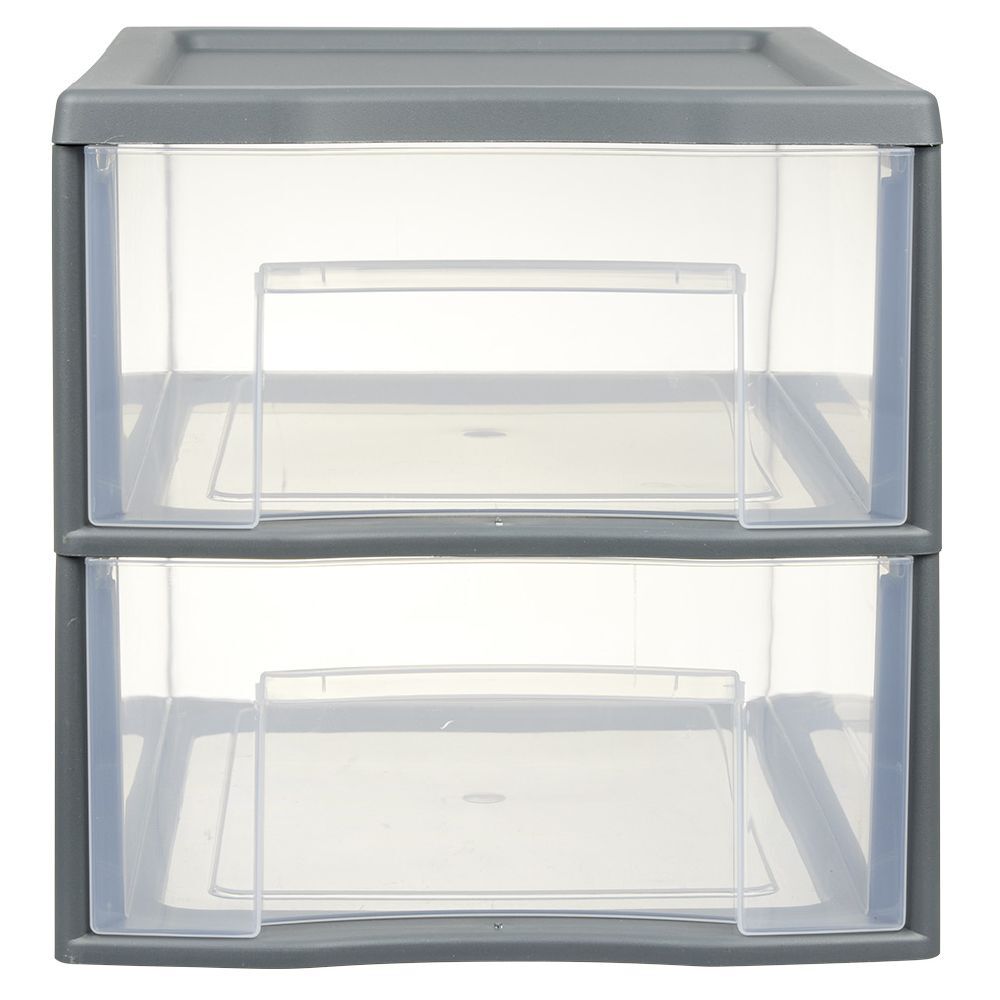 Tour de rangement A4 2 tiroirs grise et transparente 14 L