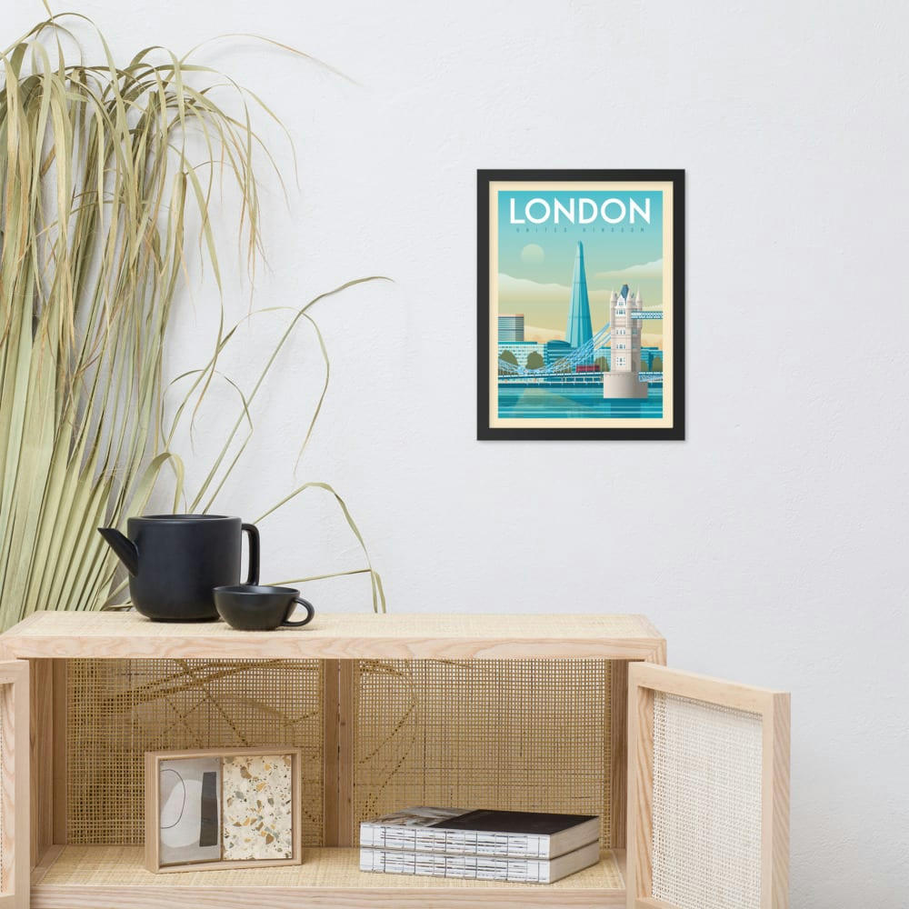 - Affiche Londres Tower Bridge + Cadre Bois noir 21x29,7 cm