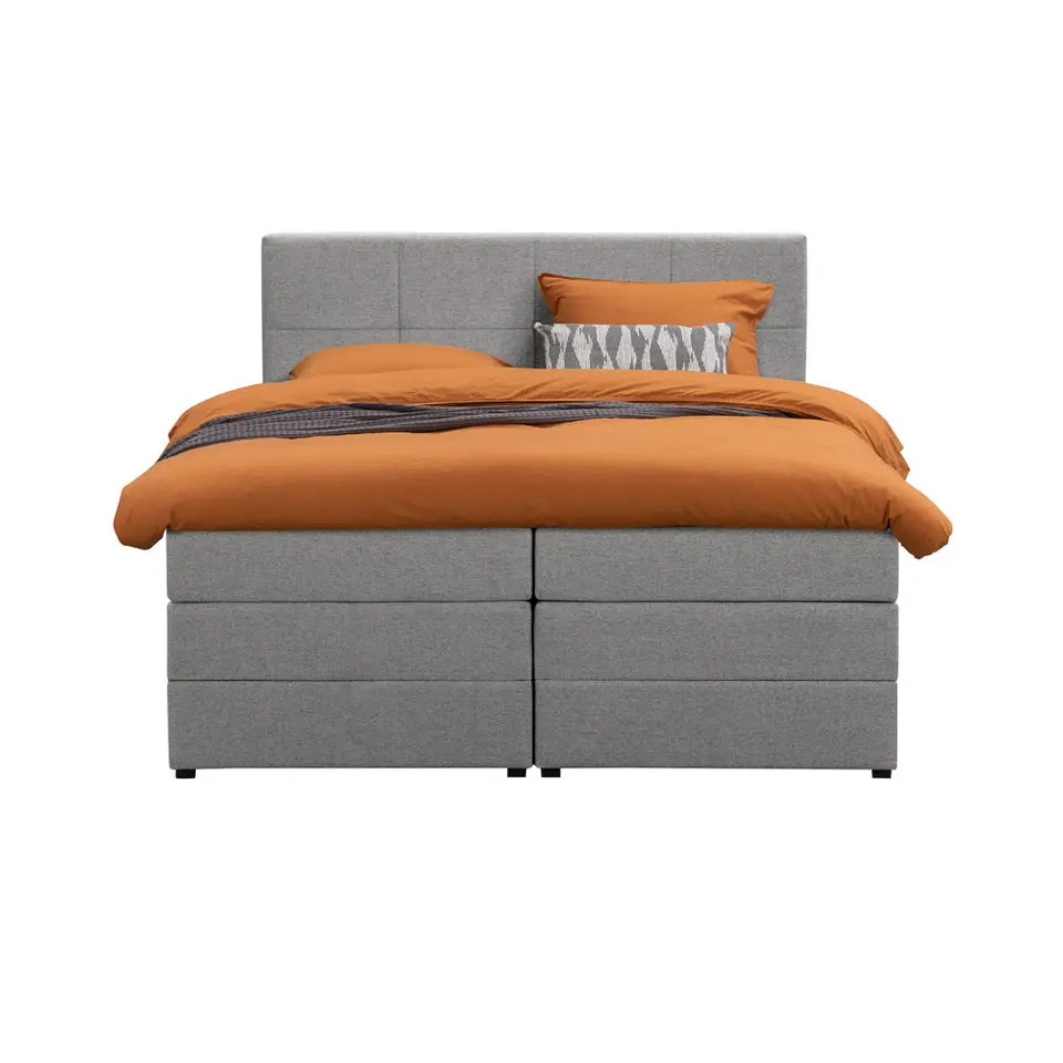 Boxspring met opbergruimte Liv geblokt - lichtgrijs - 180x200 cm