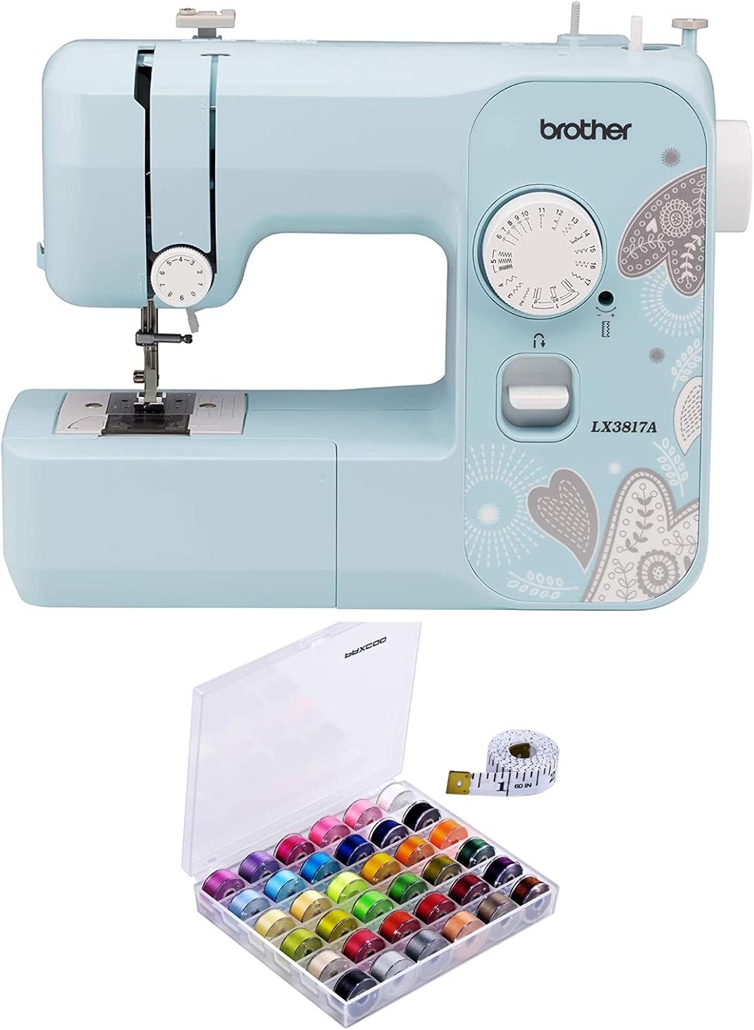 Brother RLX3817A 17-Stitch Sewing Machine (Blue) with 36-Piece Bobbins and Sewing Threads Set (Renewed) (2 Items)