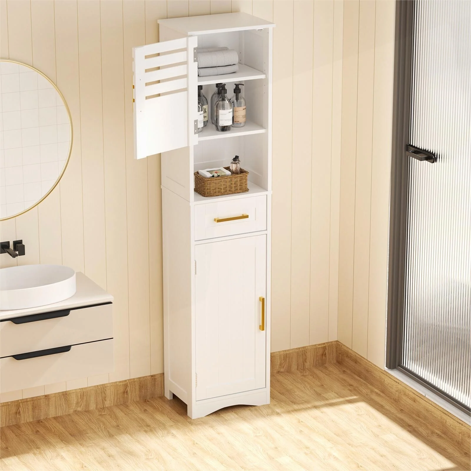 Versatile Bathroom Storage Cabinet with Multiple Compartments and Adjustable Shelves