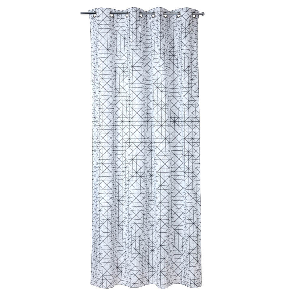 Rideau à oeillets blanc motif géométrique noir