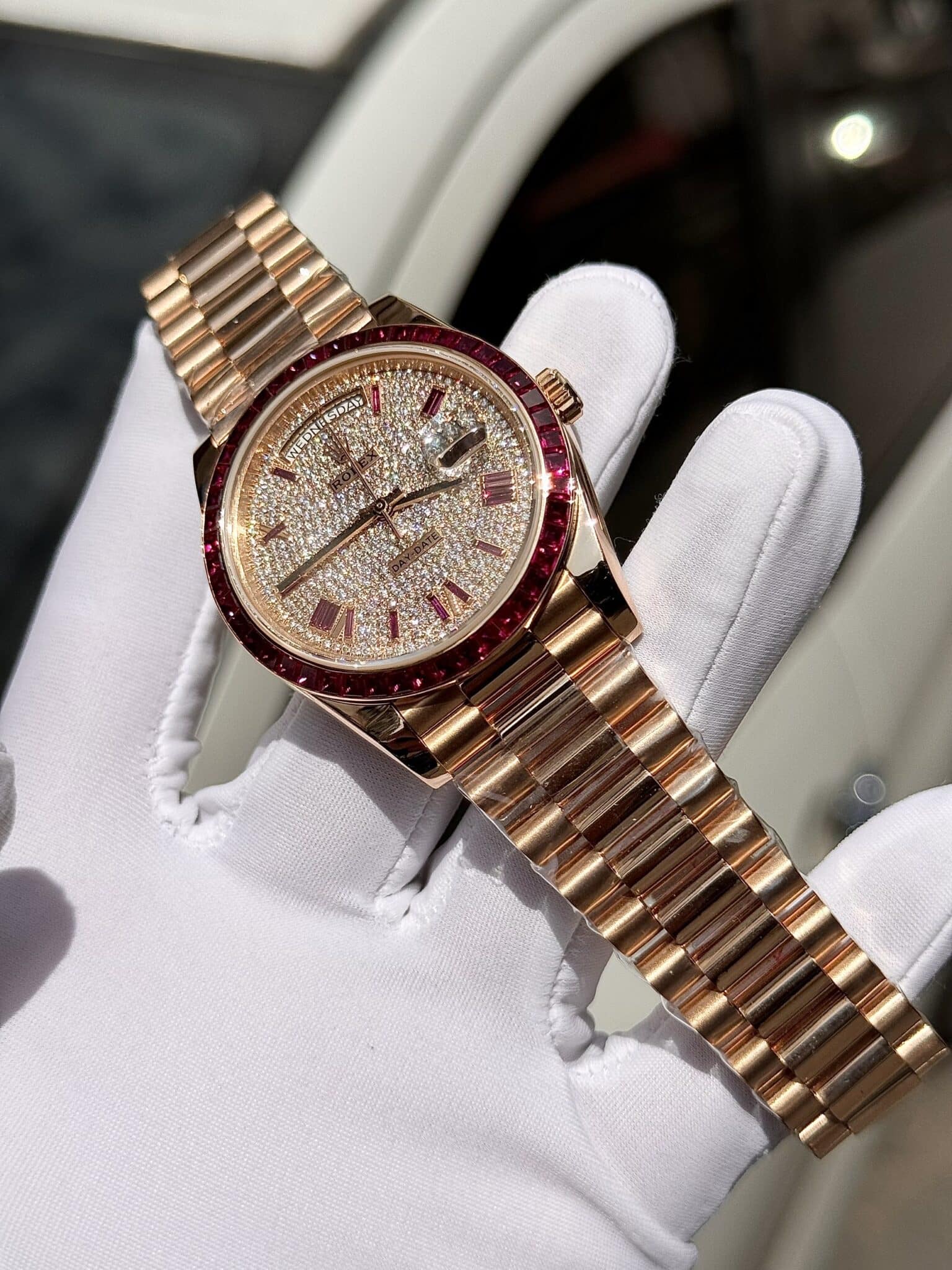 Rolex Day-Date RG Plated Diamond Dial Diamond 40mm Super Clone