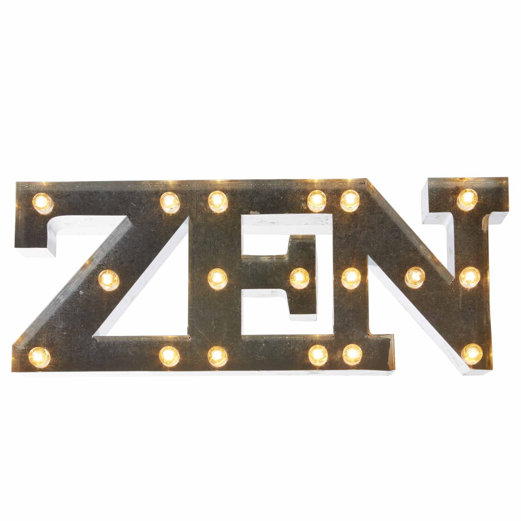 Décoration lumineuse LED mot ZEN effet zinc gris
