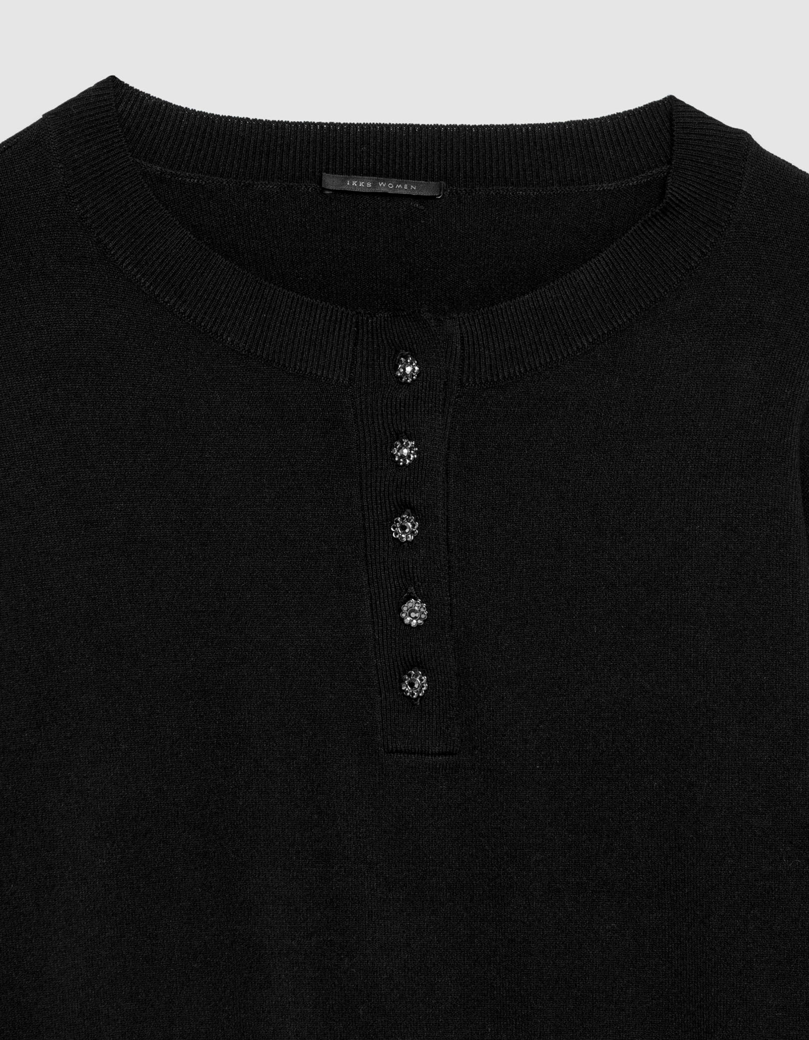 Pull chic noir tricot fin boutons strass Femme