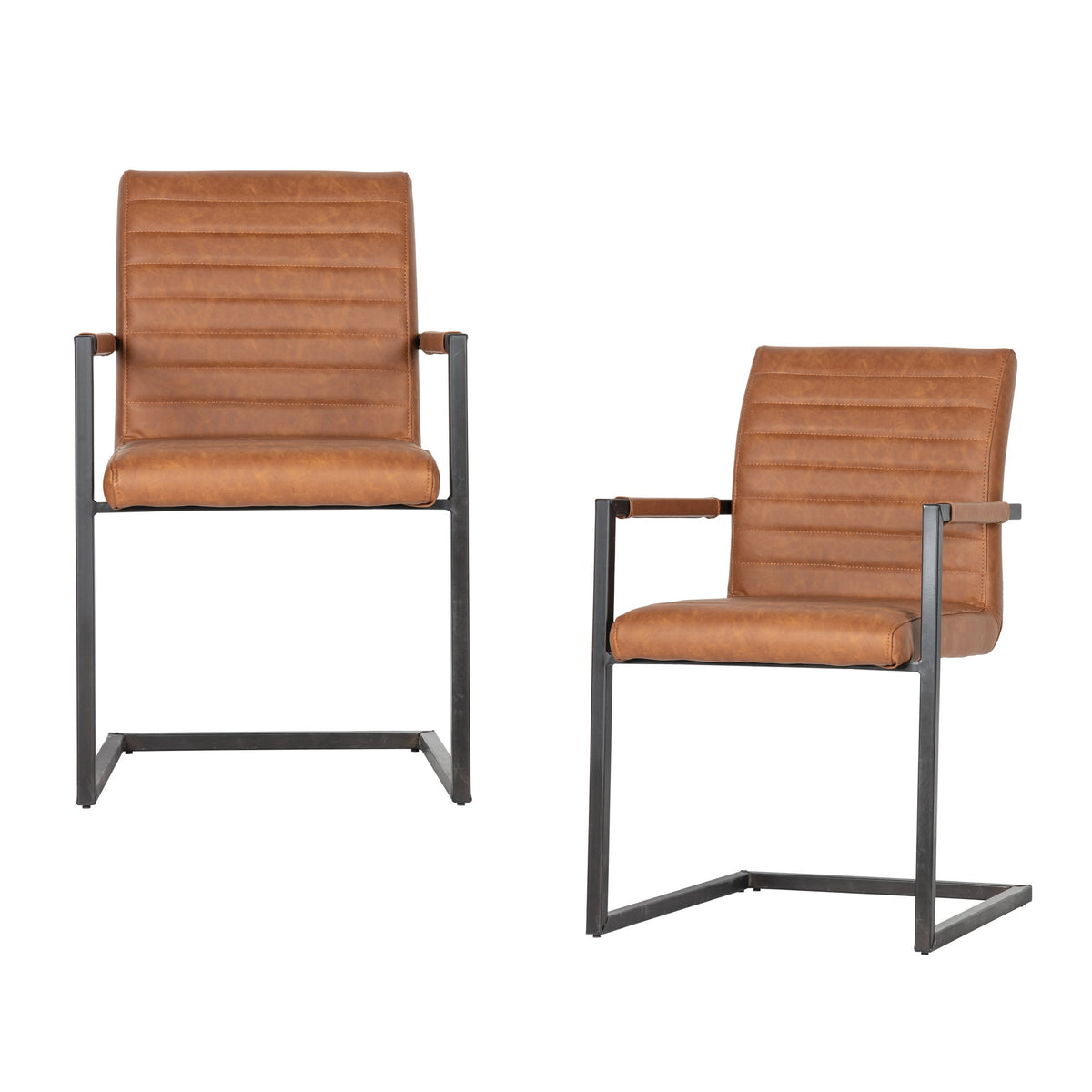 WOOOD eetkamerstoelen Bas - Pu - Cognac - Set van 2