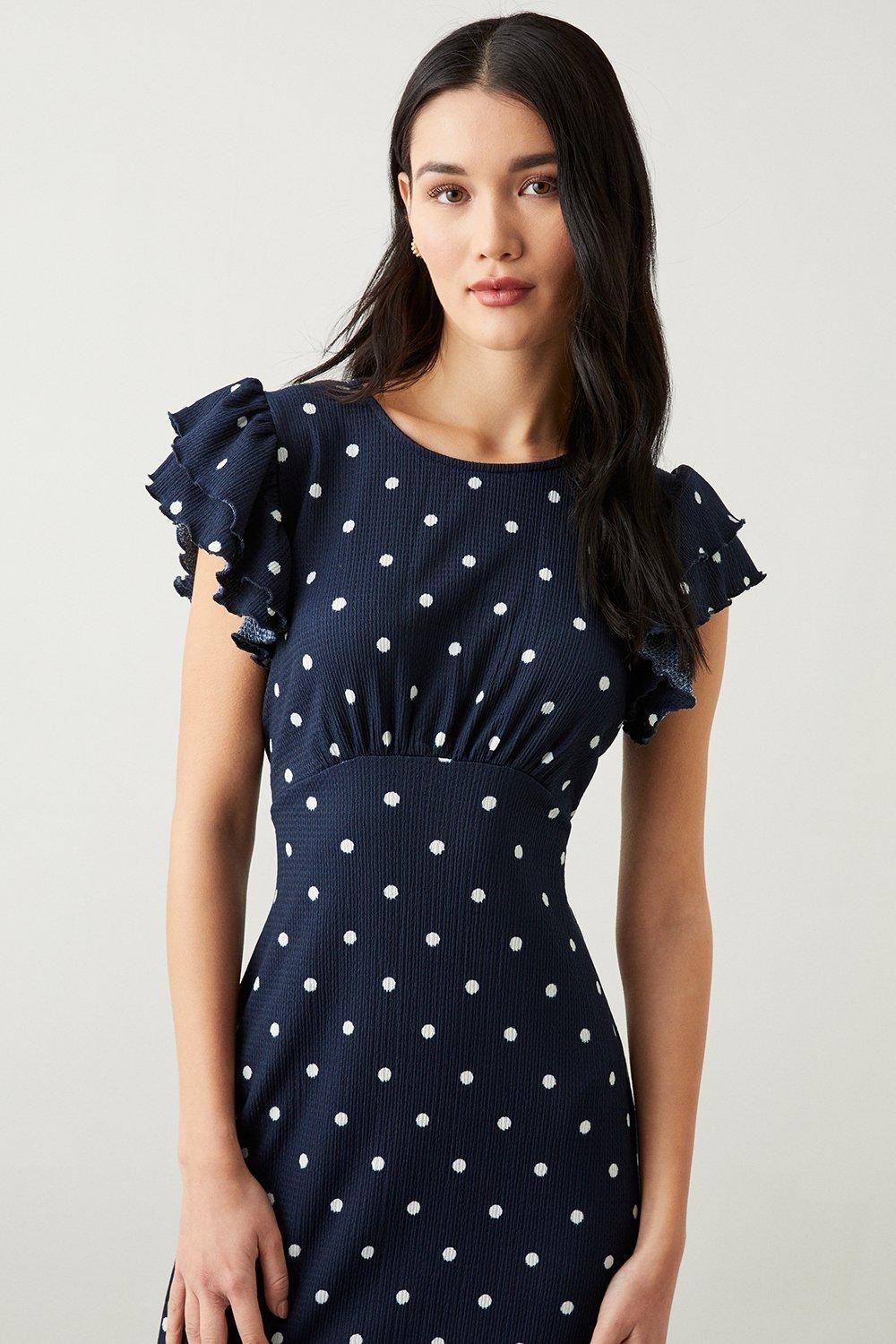 Dorothy Perkins Navy Spot Print Ruffle Sleeve Empire Jersey Midi Dress