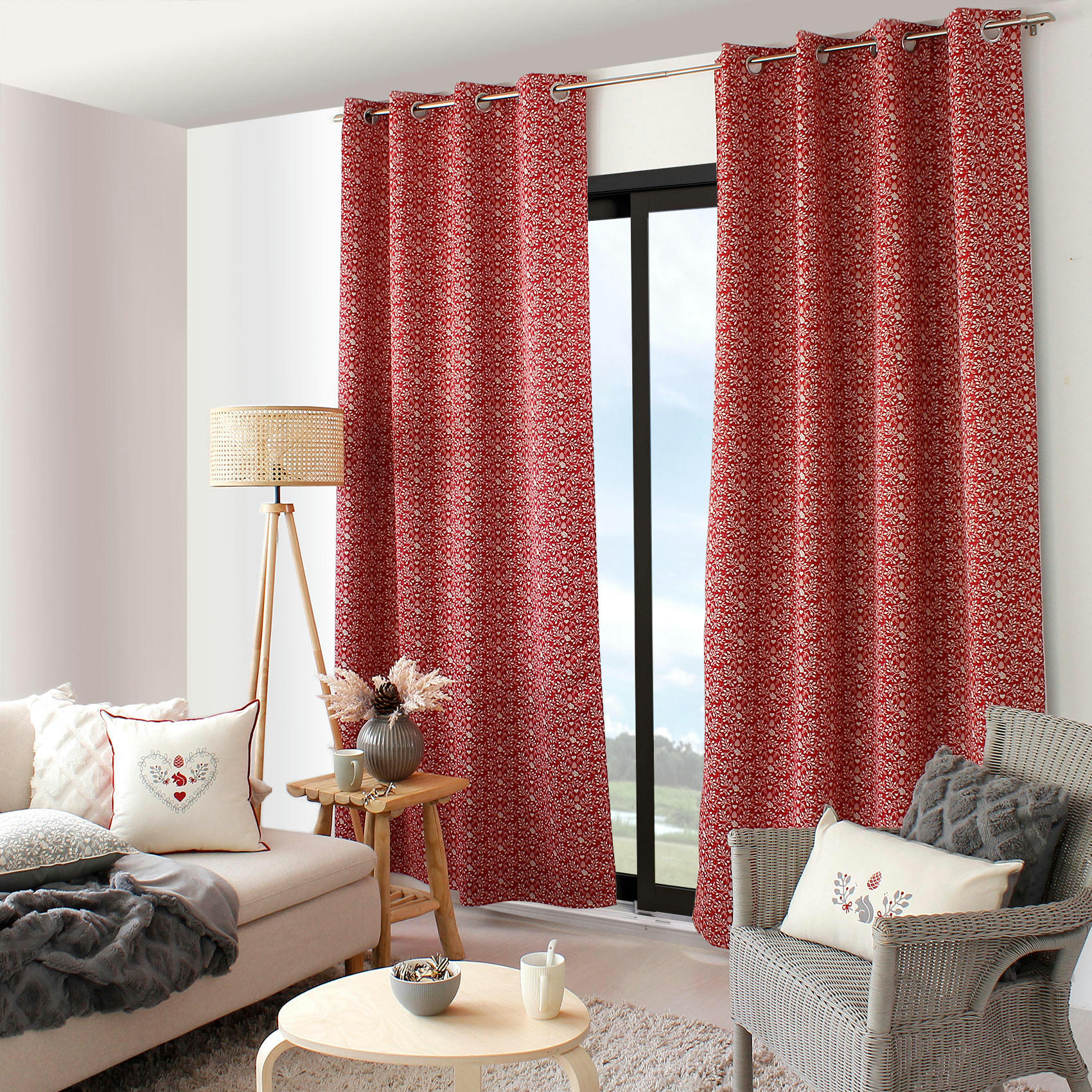 - Rideau occultant imprimé montagne chic rouge