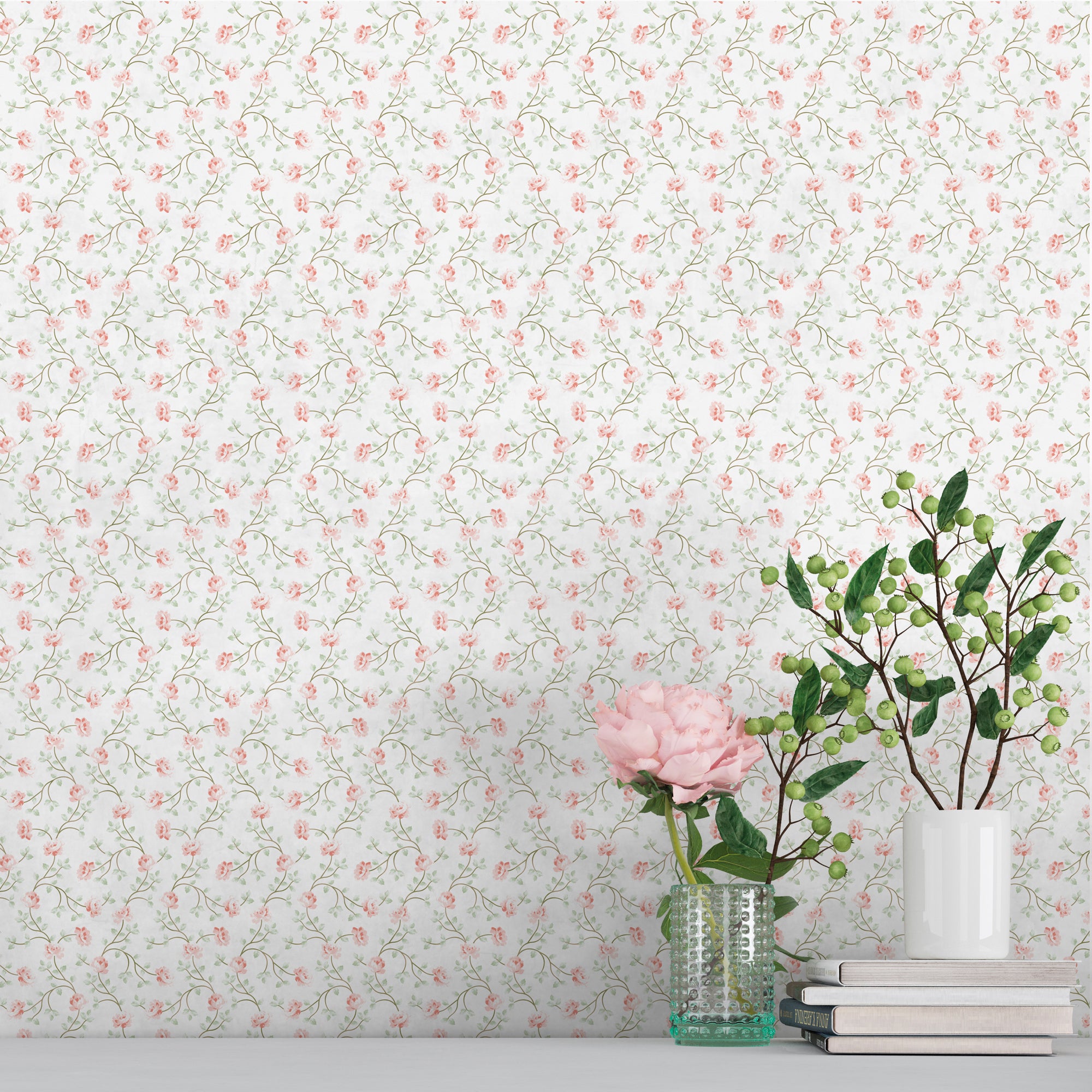 Sanders & Sanders behang bloemetjes licht roze, wit en groen - 53 cm x 10 m - 640187
