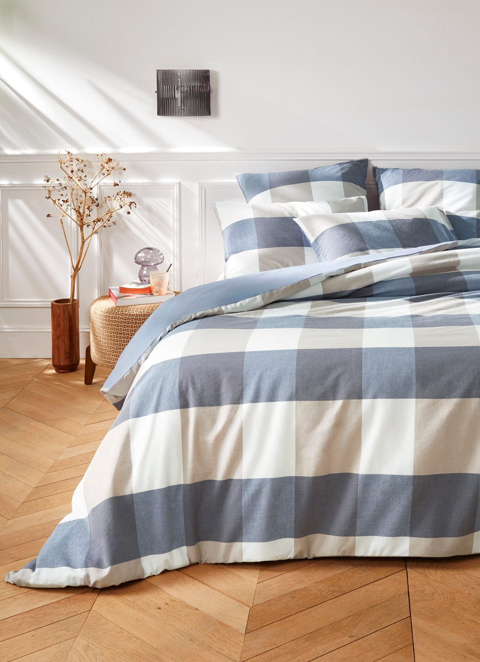 HOUSSE DE COUETTE EN COTON GRANDS CARREAUXBLEU
