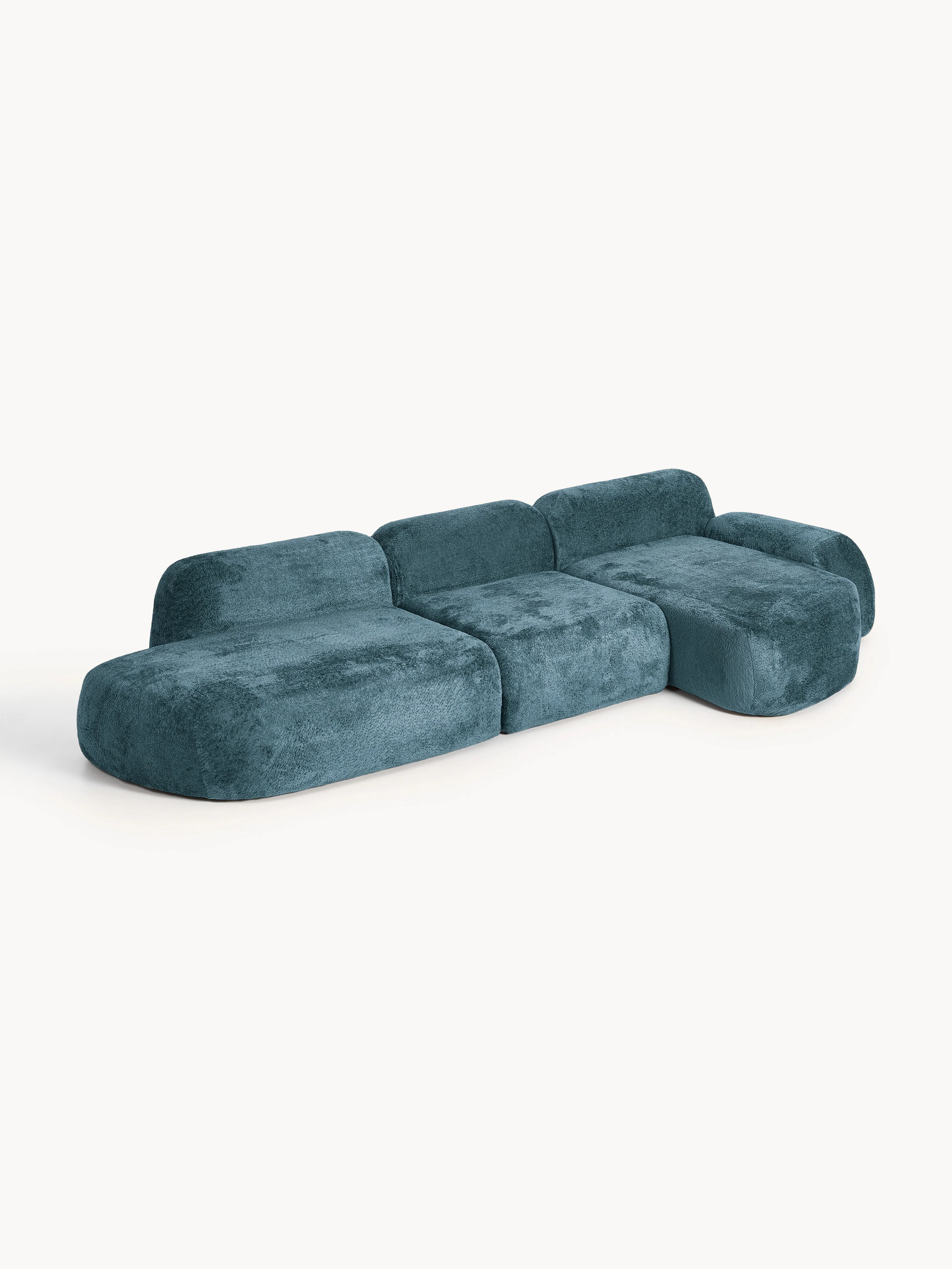 Modulares Ecksofa Wolke (4-Sitzer) aus Teddy-Bouclé mit Chaiselongue